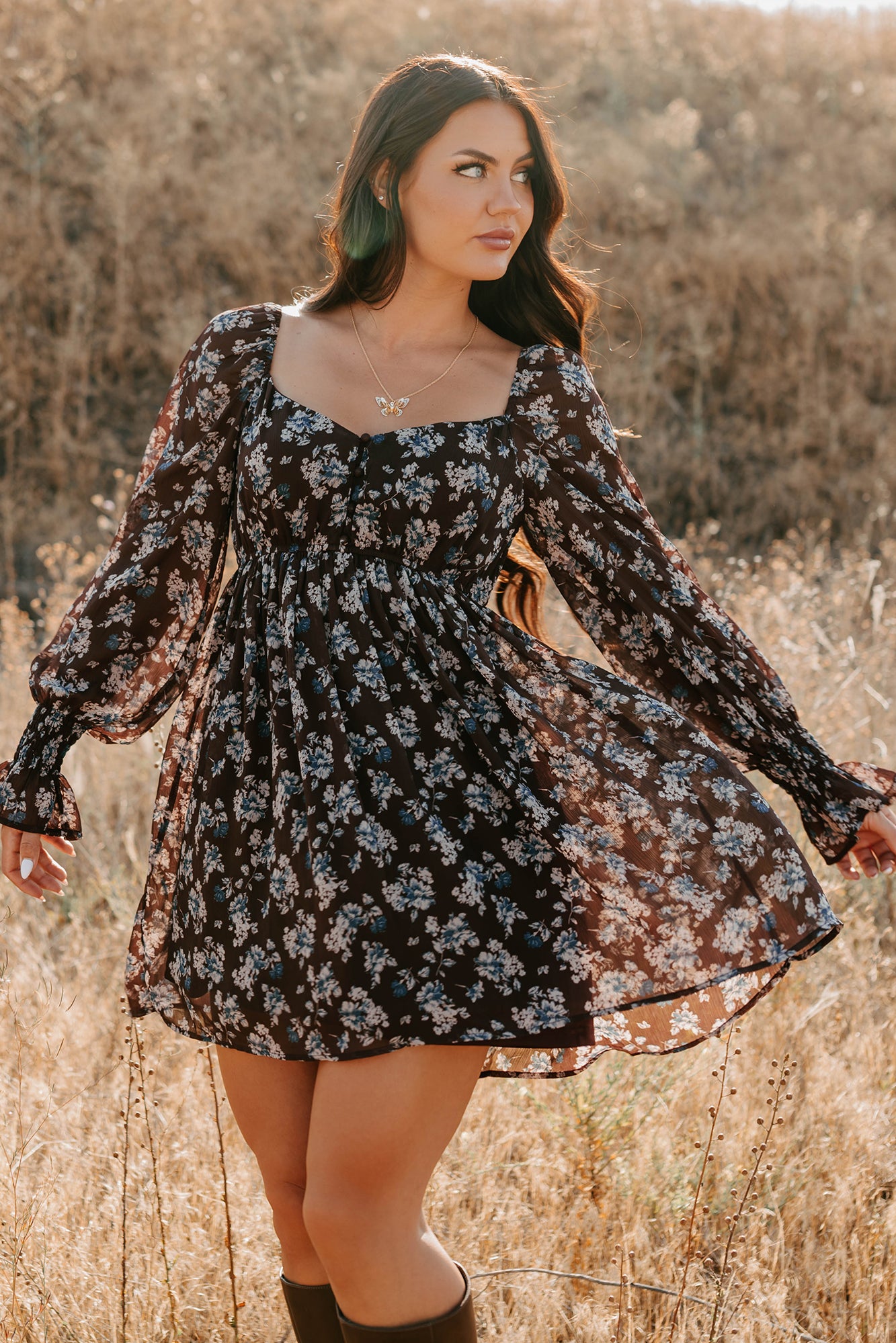 Midnight Blooms Floral Mini Dress (Baked Plum)-The Formal Wear