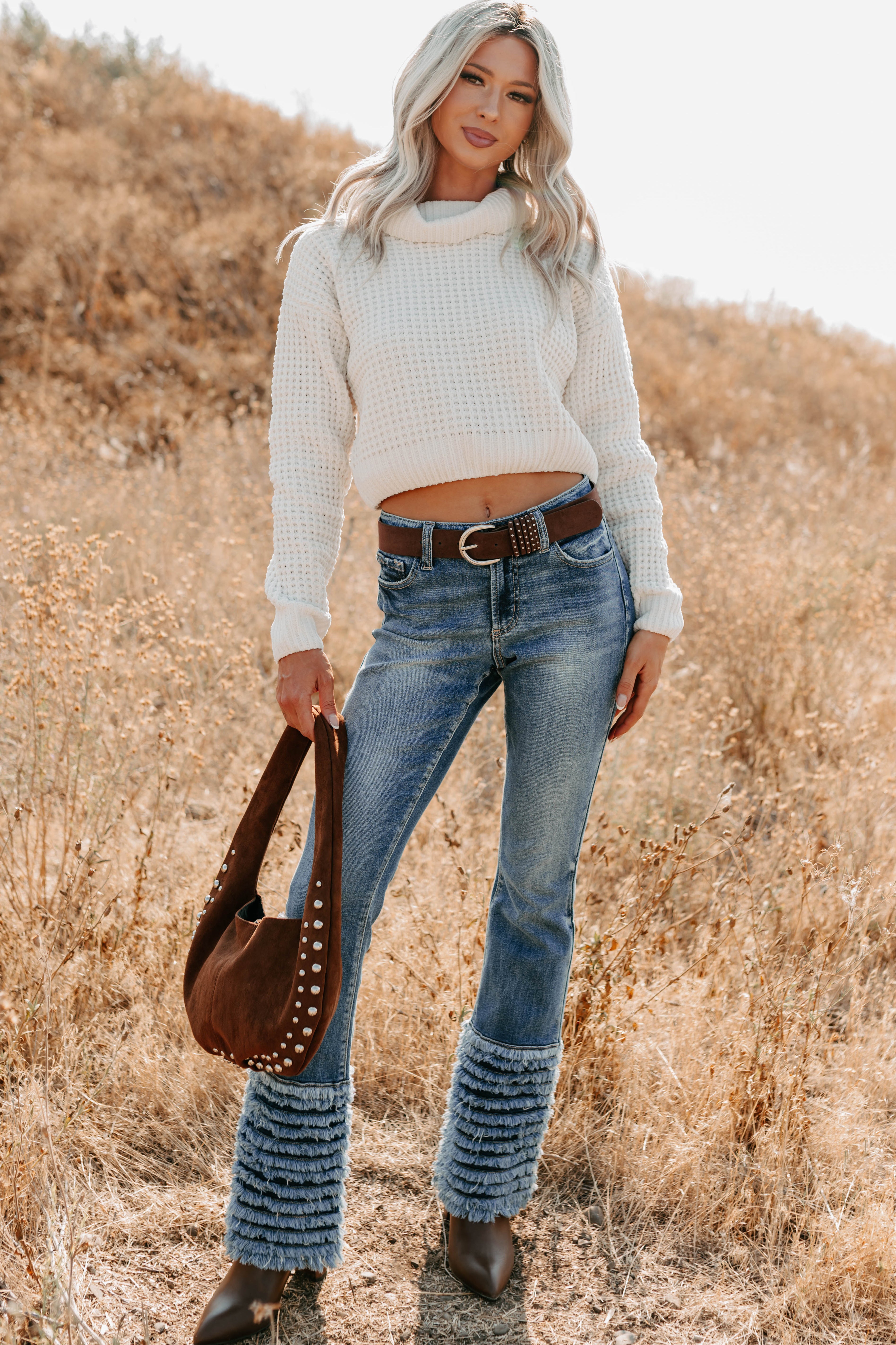 Vera Mid Rise Frayed Hem Cello Flare Jeans (Medium)-The Formal Wear