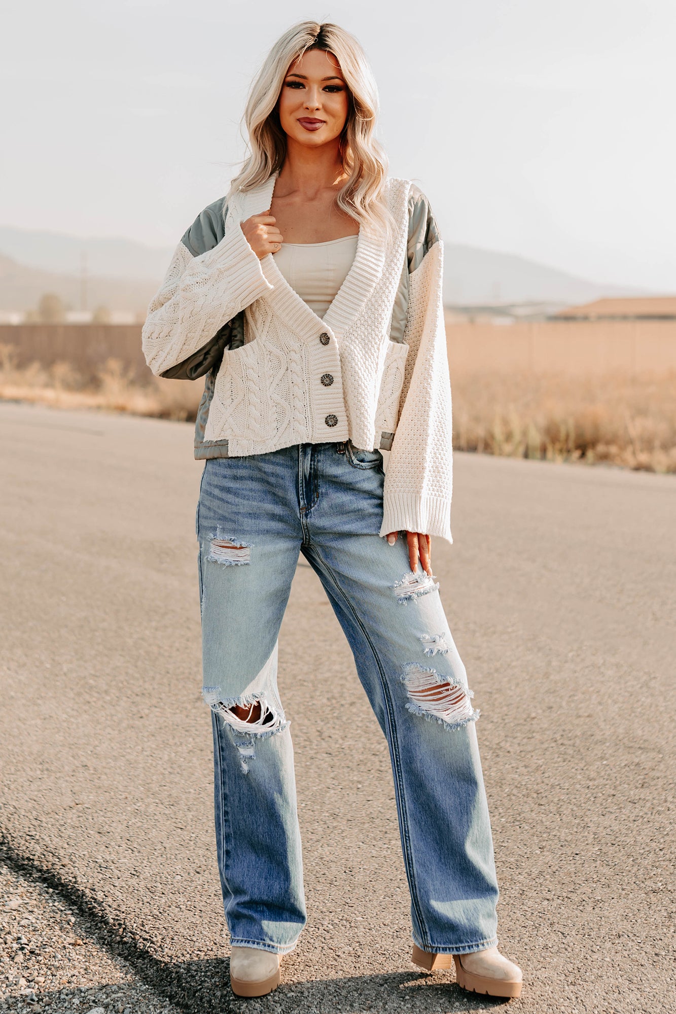 Raphael Mid-Rise Distressed Sneak Peek Jeans (Medium)-The Formal Wear