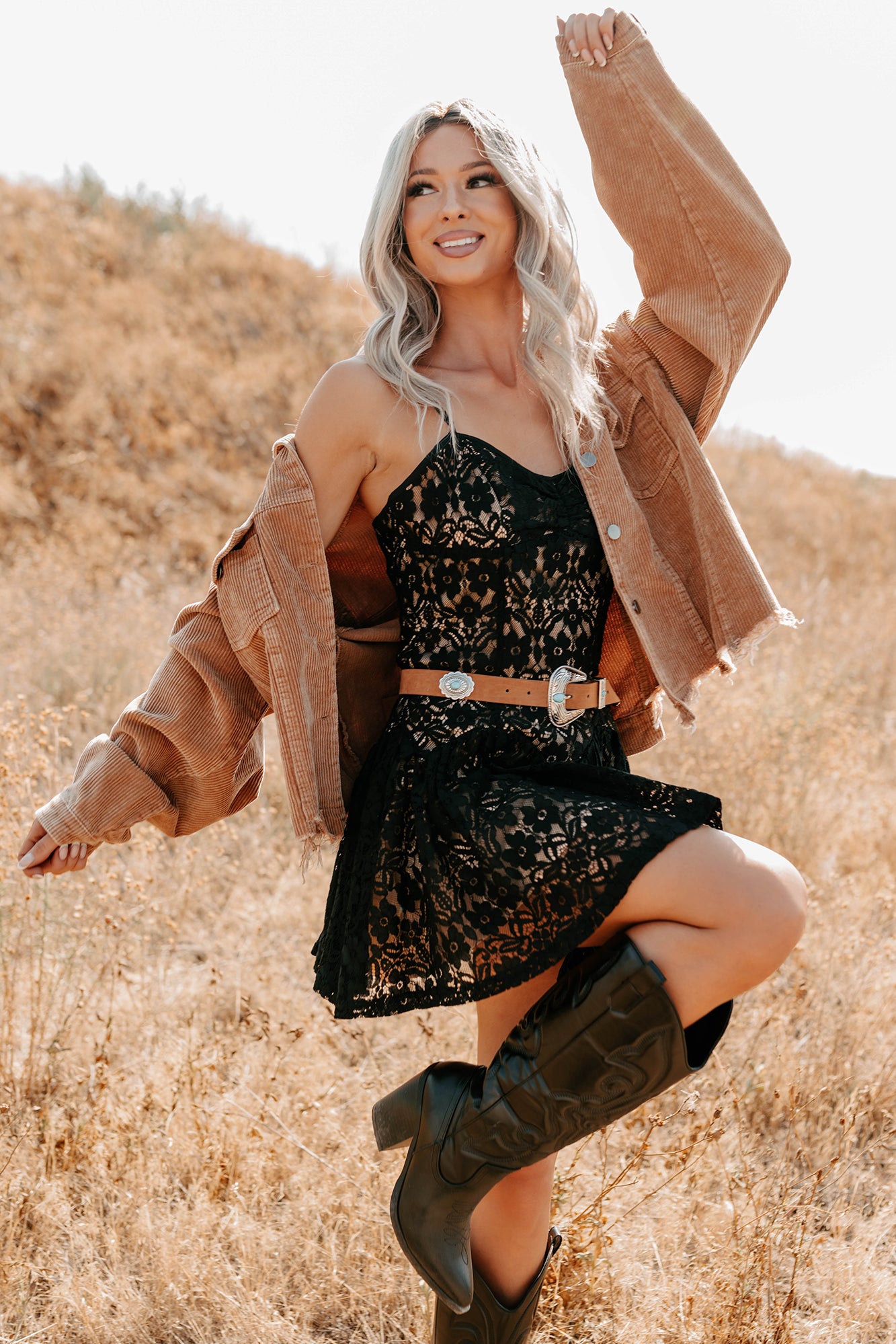 Velvet Dawn Floral Lace Mini Dress (Black)-The Formal Wear