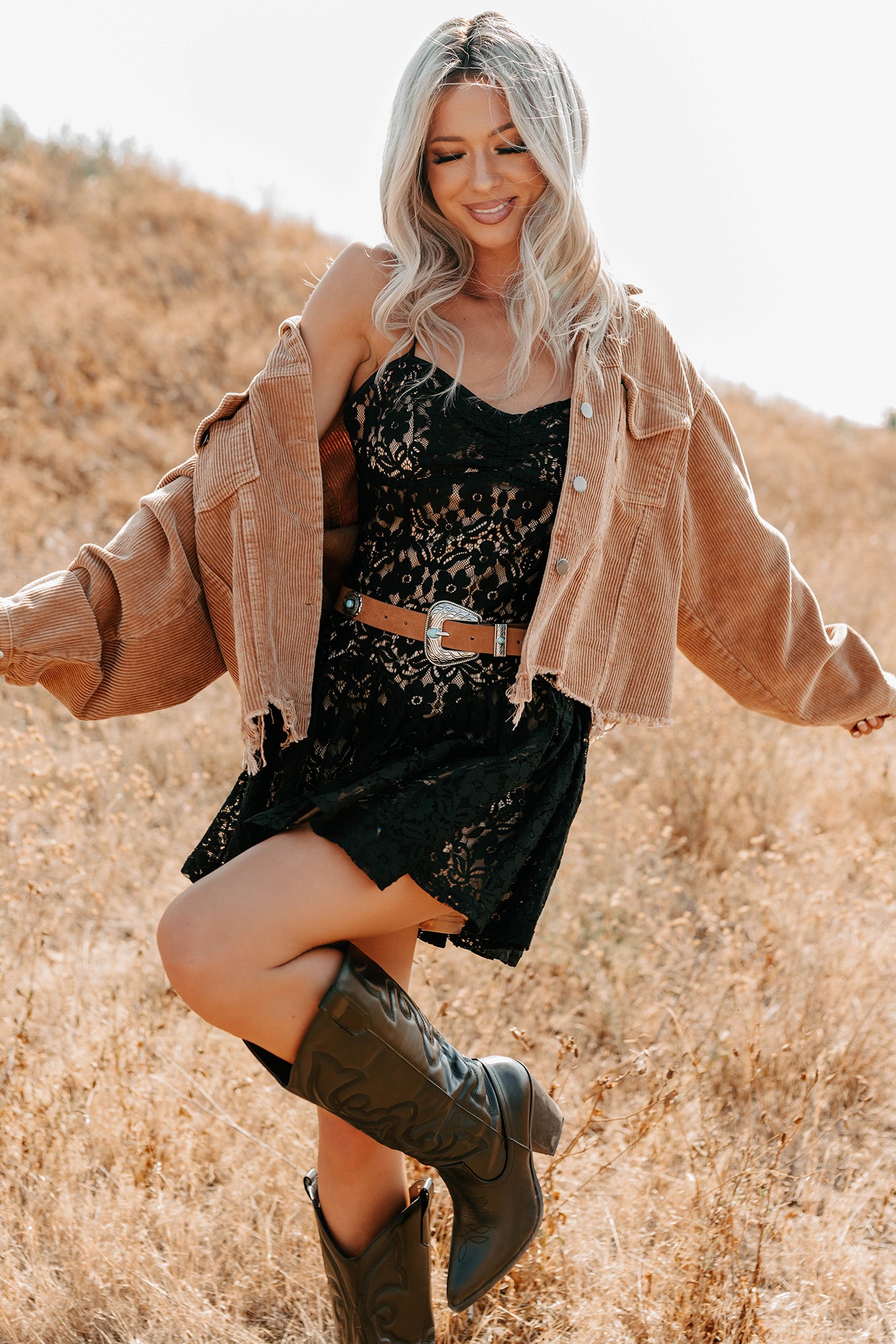 Velvet Dawn Floral Lace Mini Dress (Black)-The Formal Wear