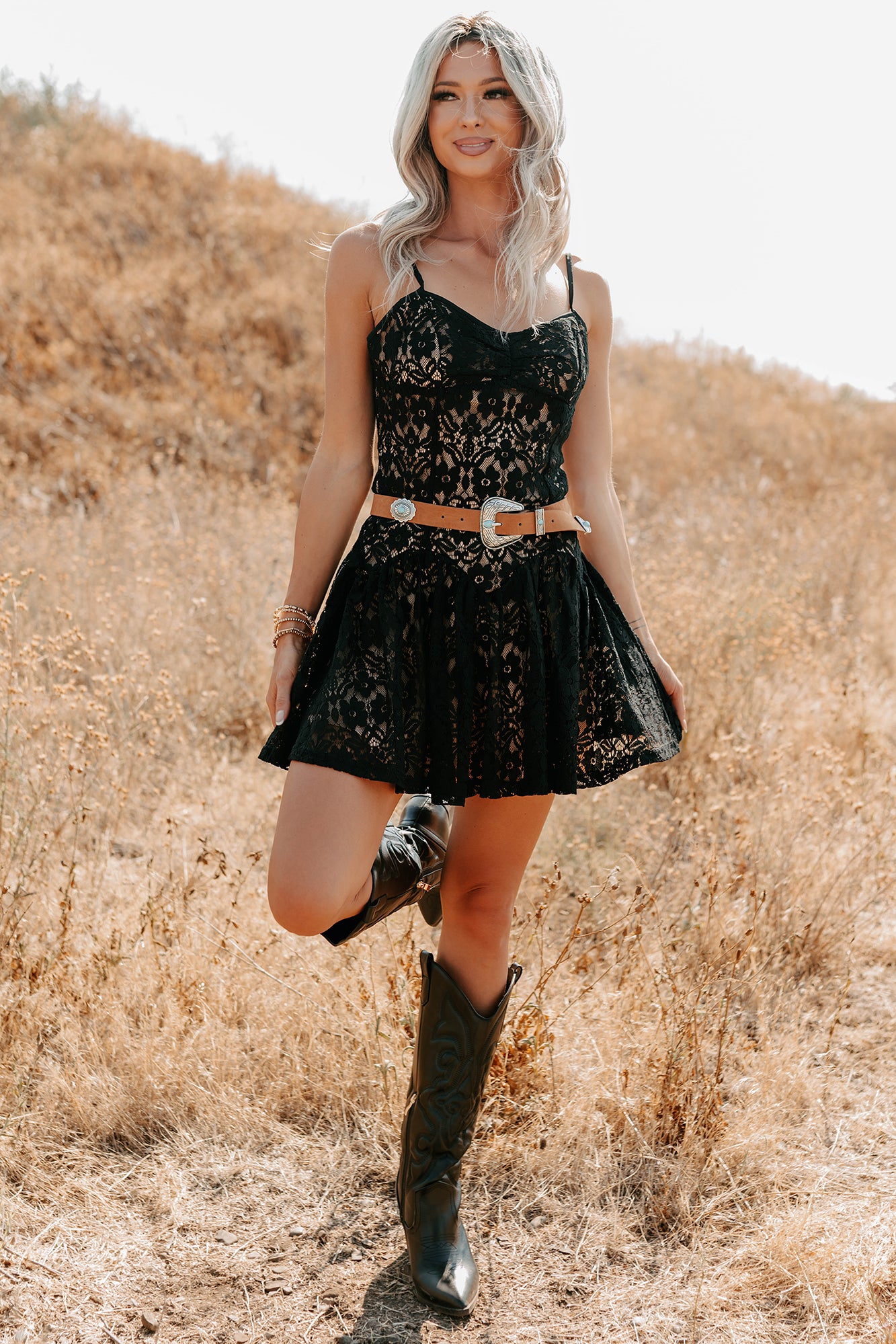 Velvet Dawn Floral Lace Mini Dress (Black)-The Formal Wear