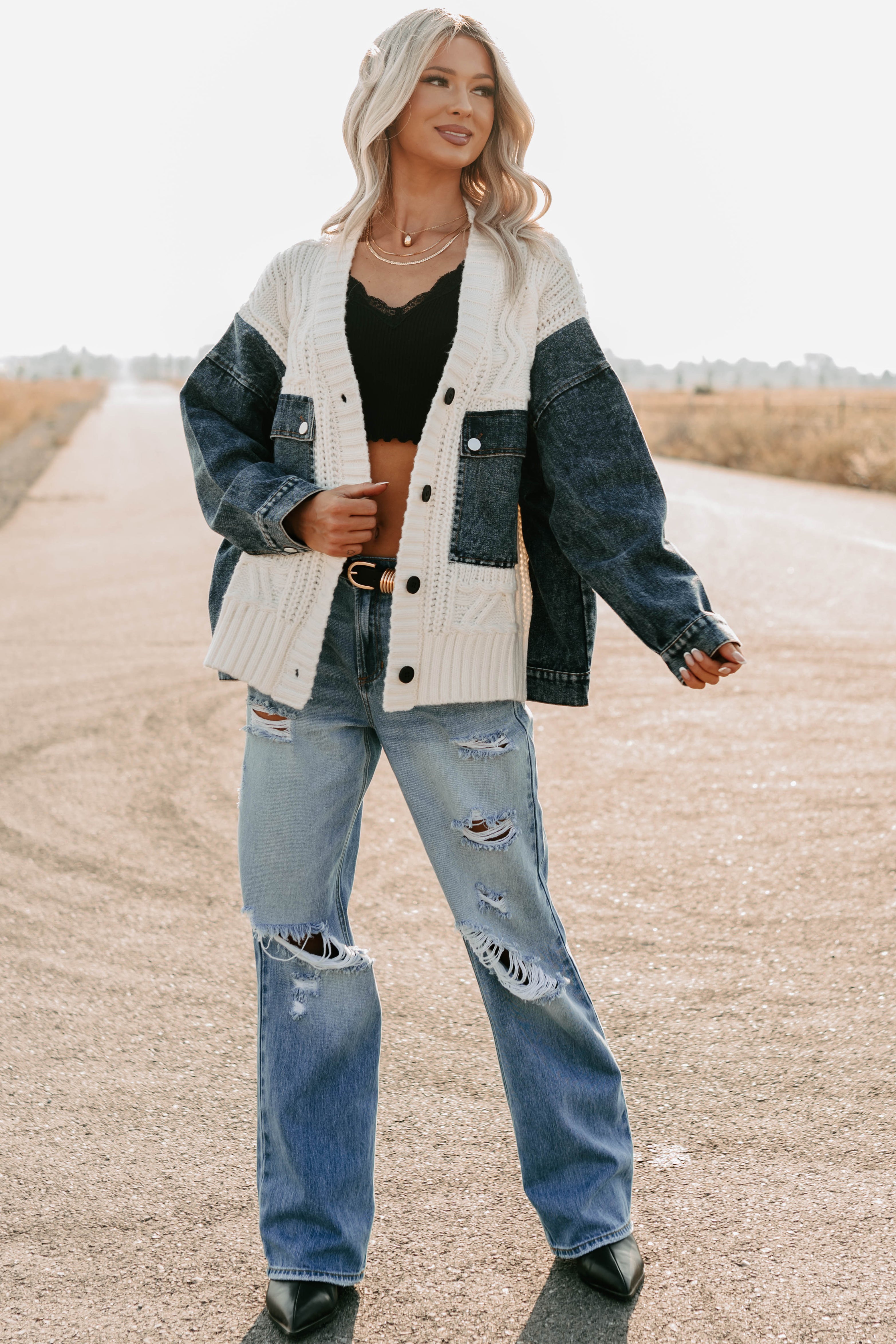 Raphael Mid-Rise Distressed Sneak Peek Jeans (Medium)-The Formal Wear