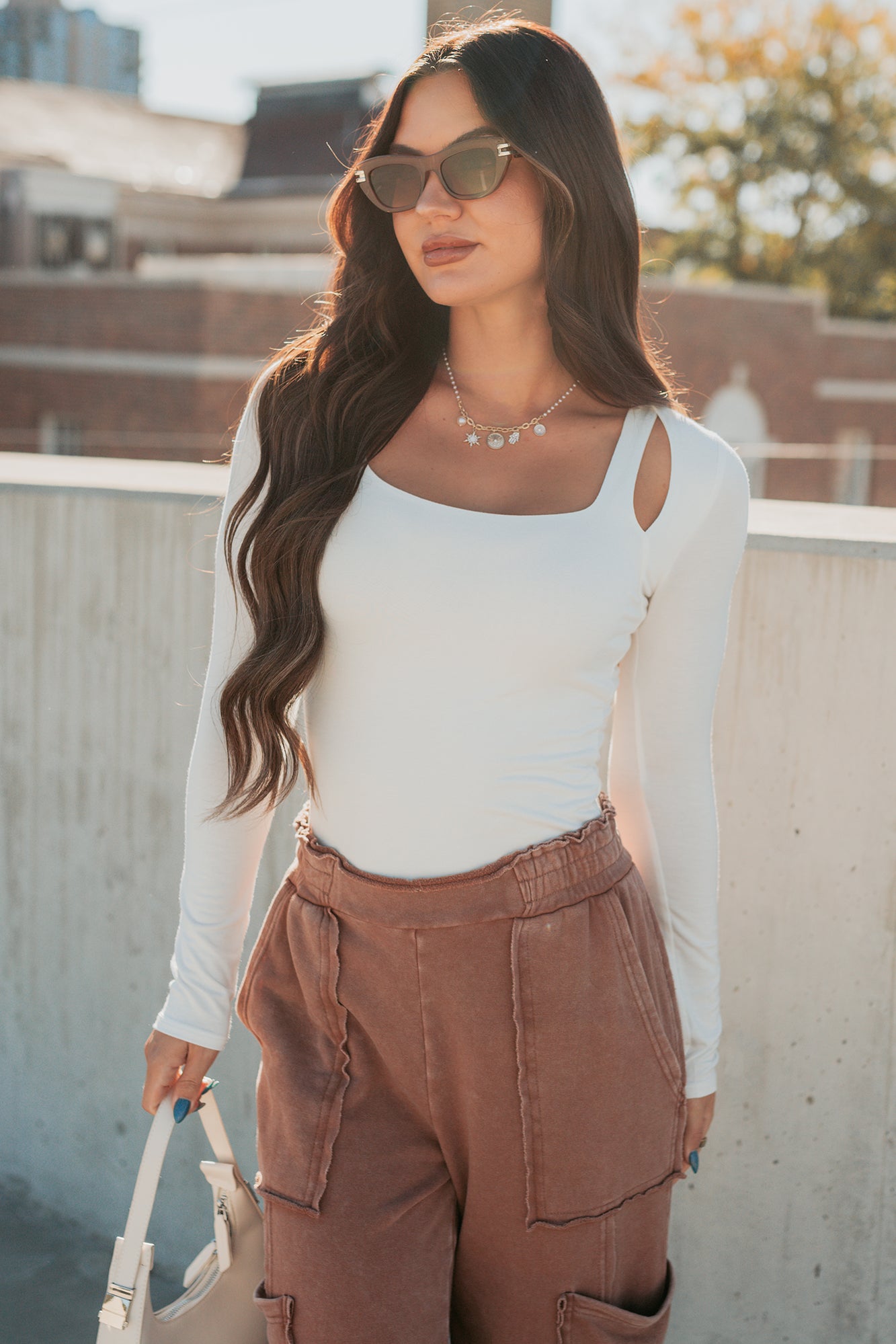 Comfort Space Square Neck Cut-Out Top (Ivory)-The Formal Wear