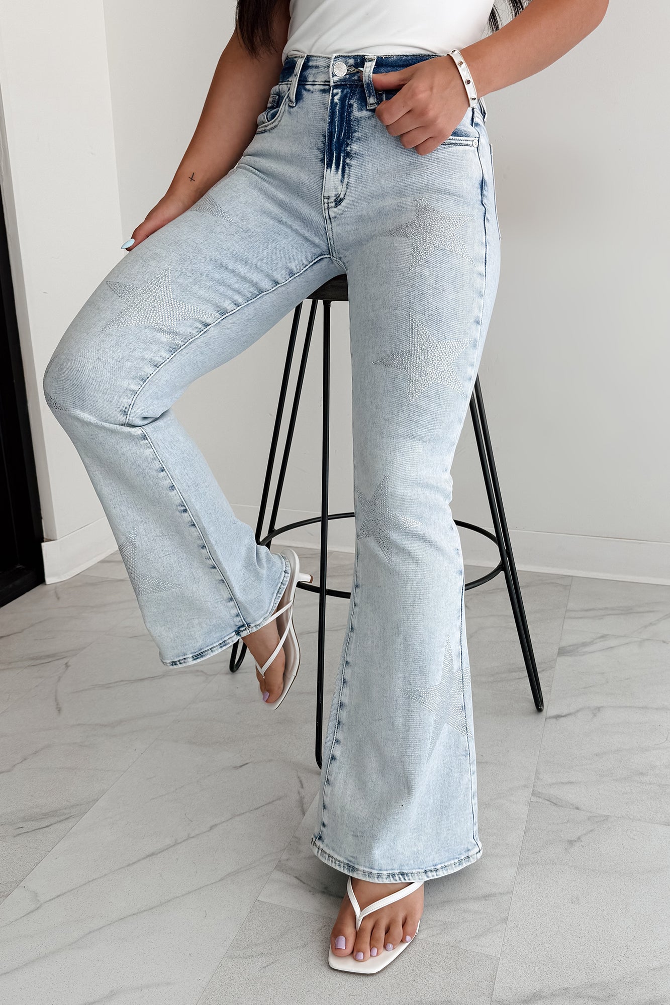 Gwen Tummy Control Saige Flare Star Jeans (Light)-The Formal Wear