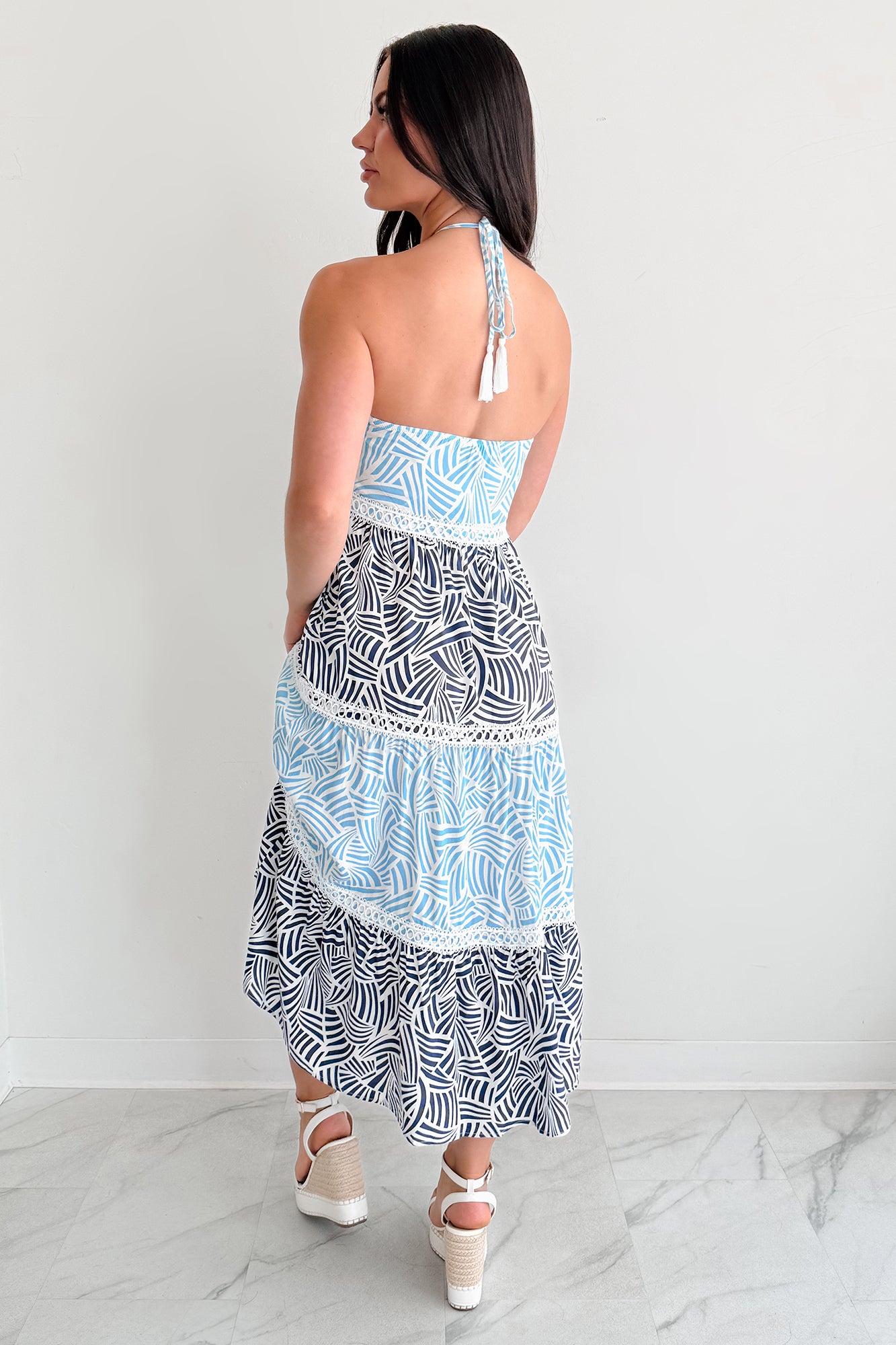 Postcard Hour Halter Maxi Dress (Blue/Navy)-The Formal Wear