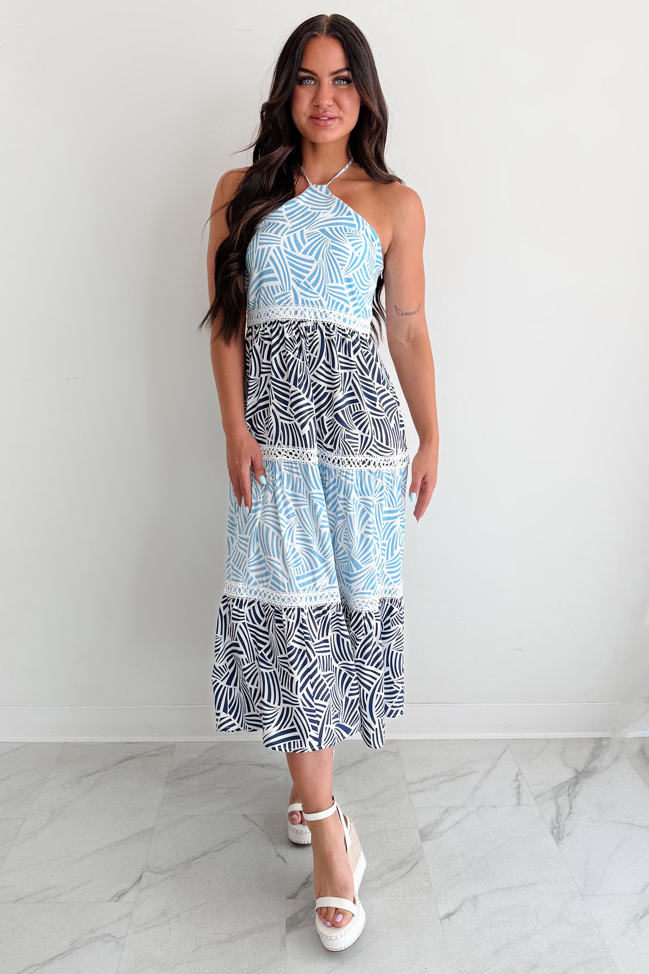 Postcard Hour Halter Maxi Dress (Blue/Navy)-The Formal Wear