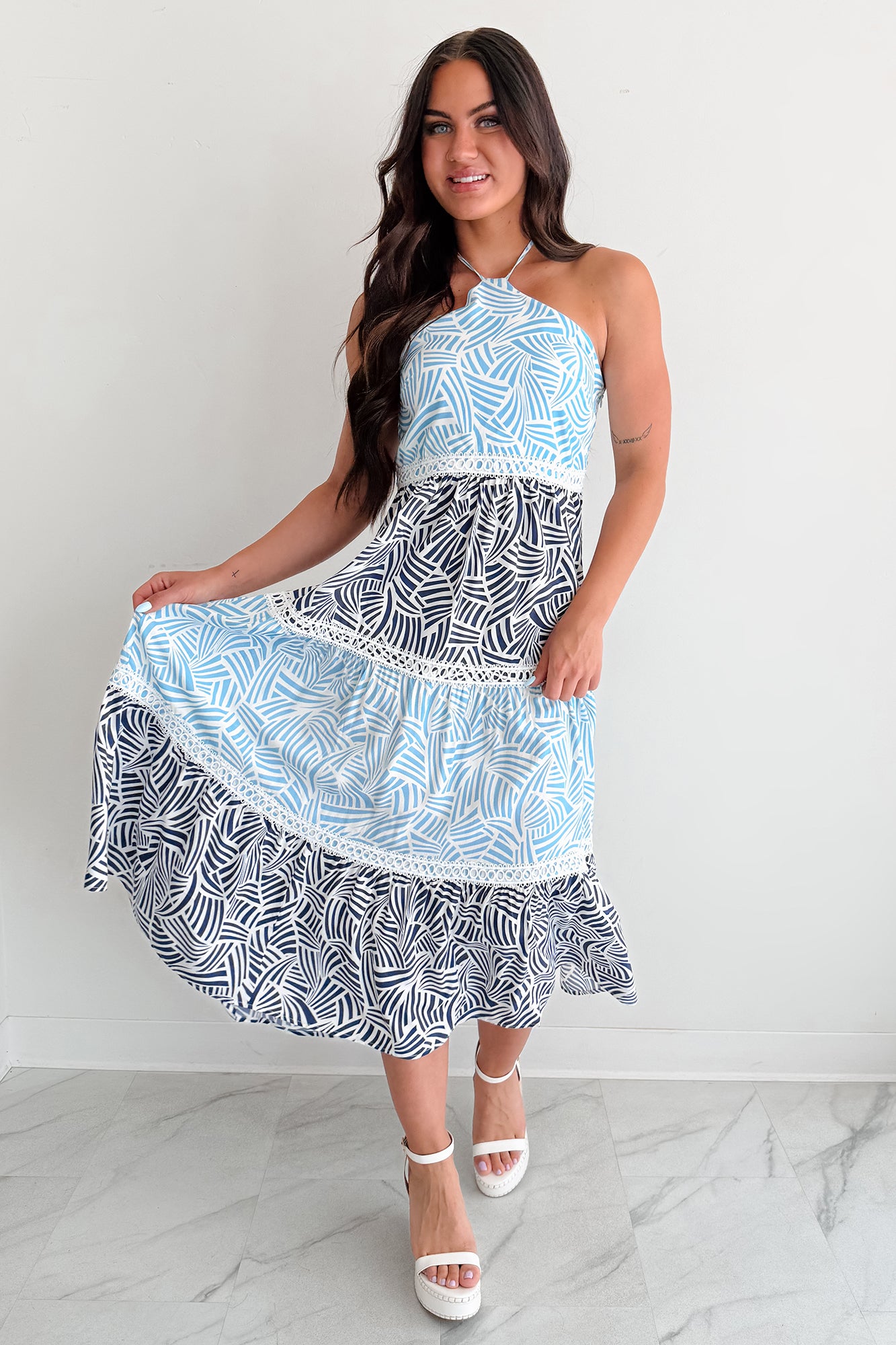 Postcard Hour Halter Maxi Dress (Blue/Navy)-The Formal Wear