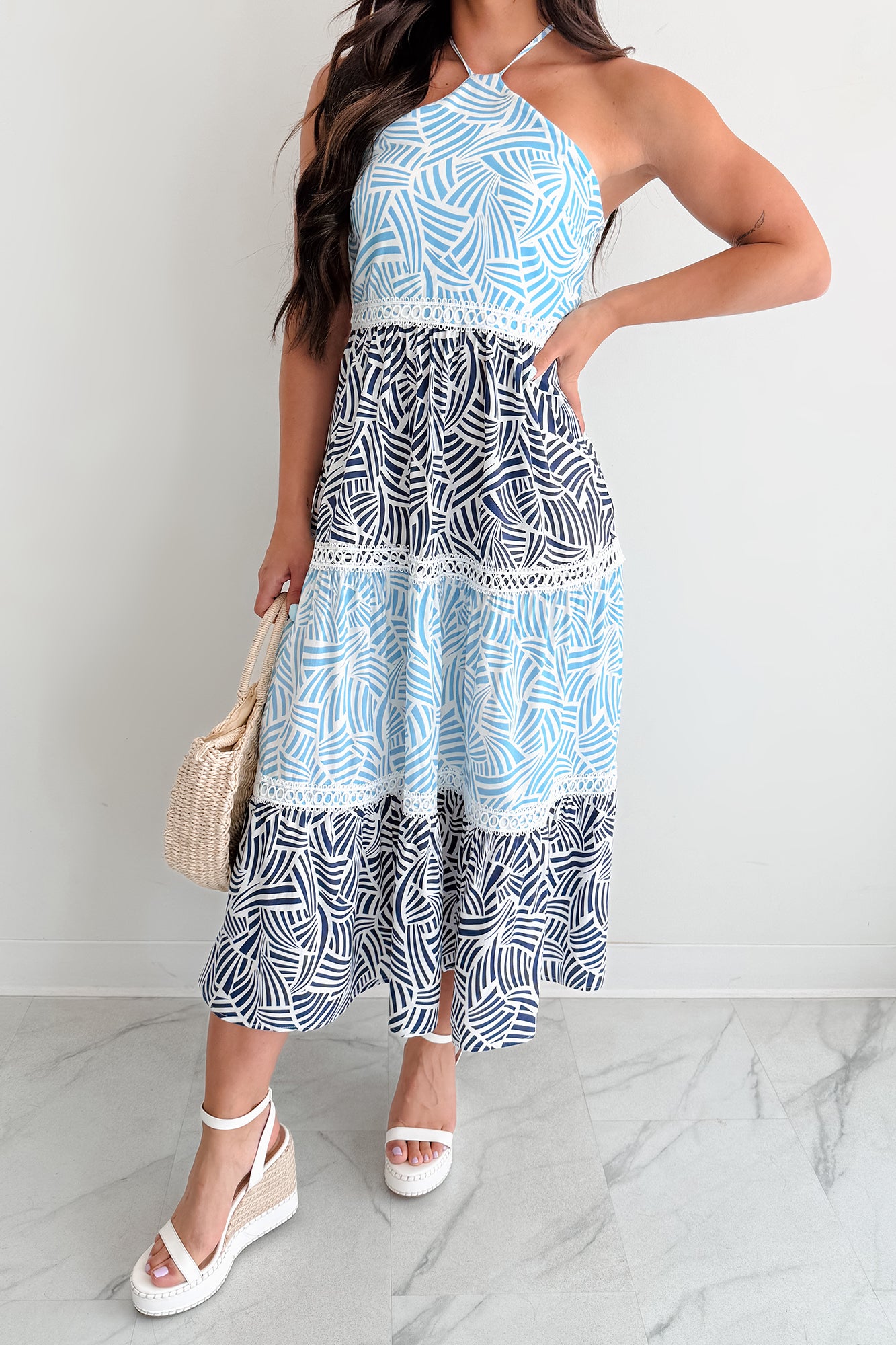 Postcard Hour Halter Maxi Dress (Blue/Navy)-The Formal Wear