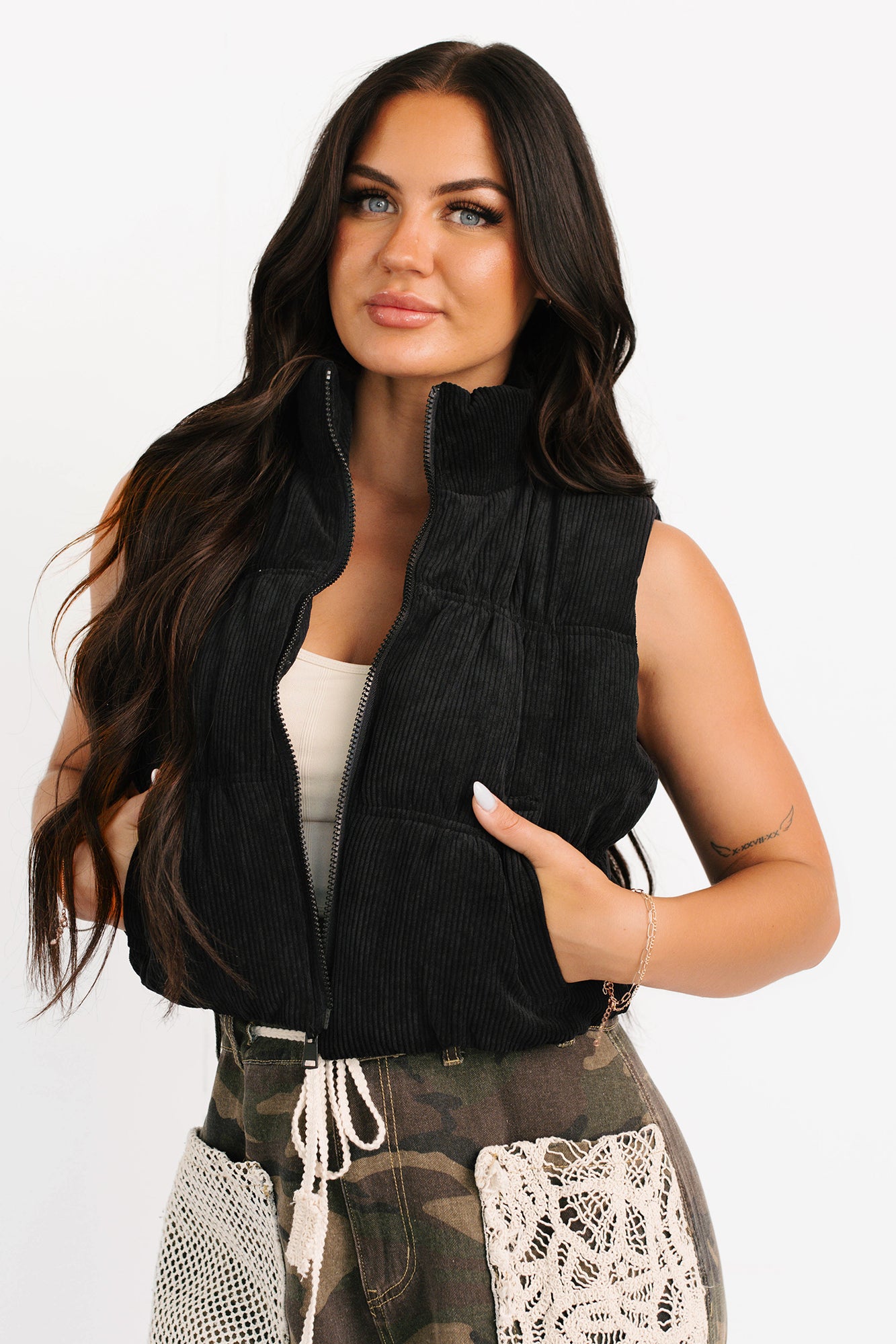 Deep Connections Corduroy Puffer Vest (Black)-The Formal Wear