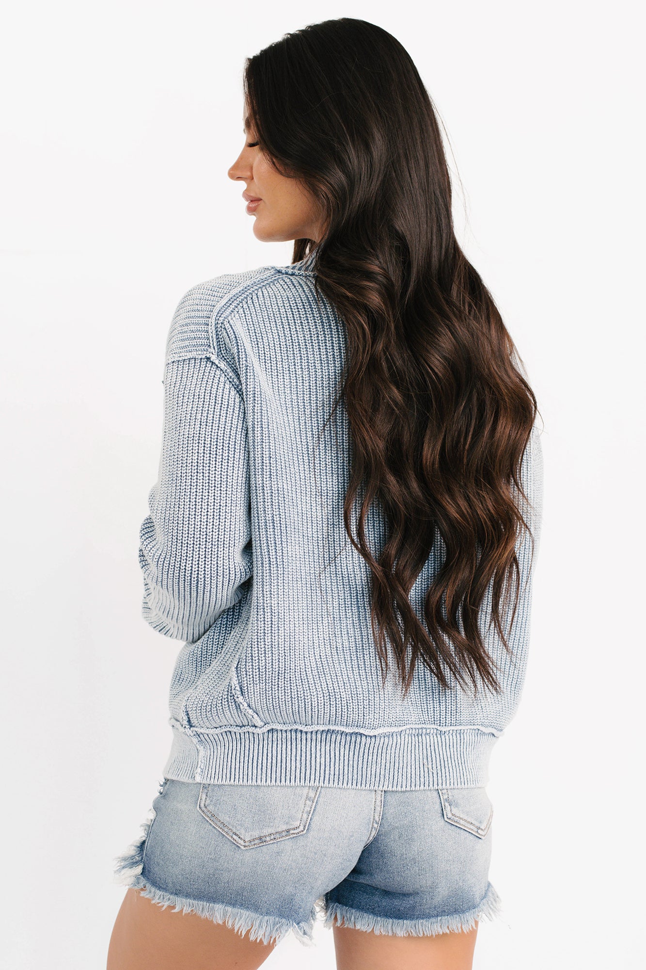 Dream Wear Zenana Washed Knit Cardigan (Dusty Blue)-The Formal Wear