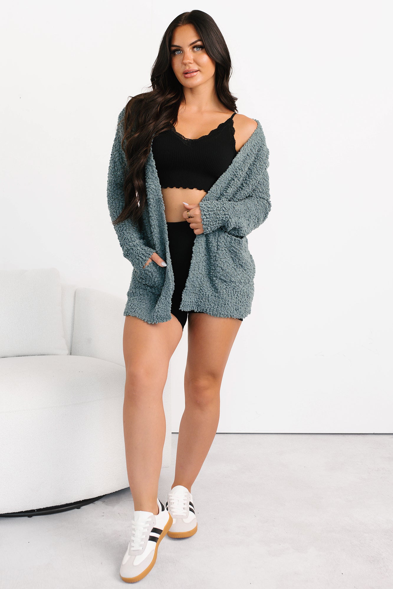 Cloud Cocoon Zenana Popcorn Knit Cardigan (Ash Jade)-The Formal Wear