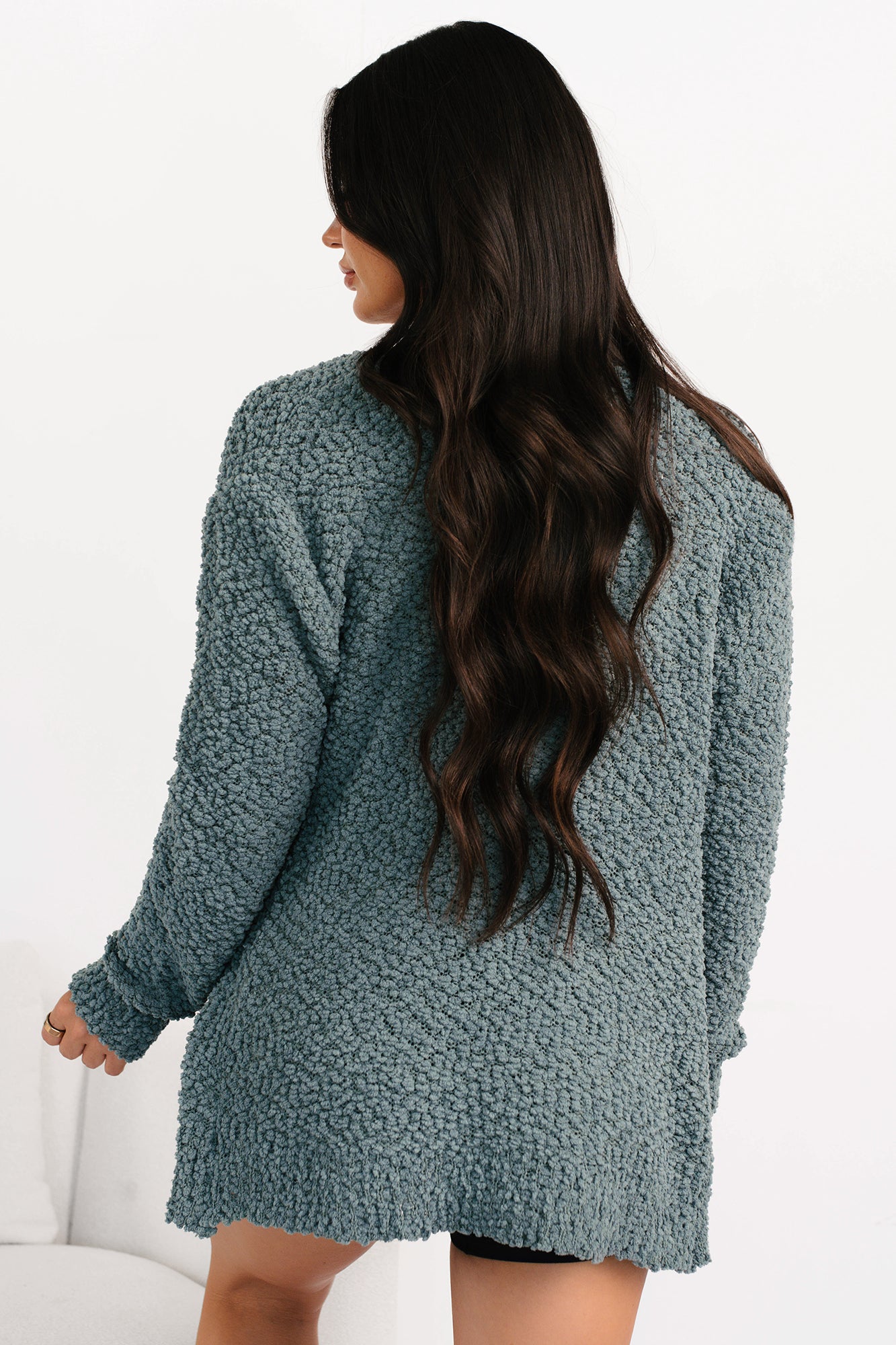 Cloud Cocoon Zenana Popcorn Knit Cardigan (Ash Jade)-The Formal Wear