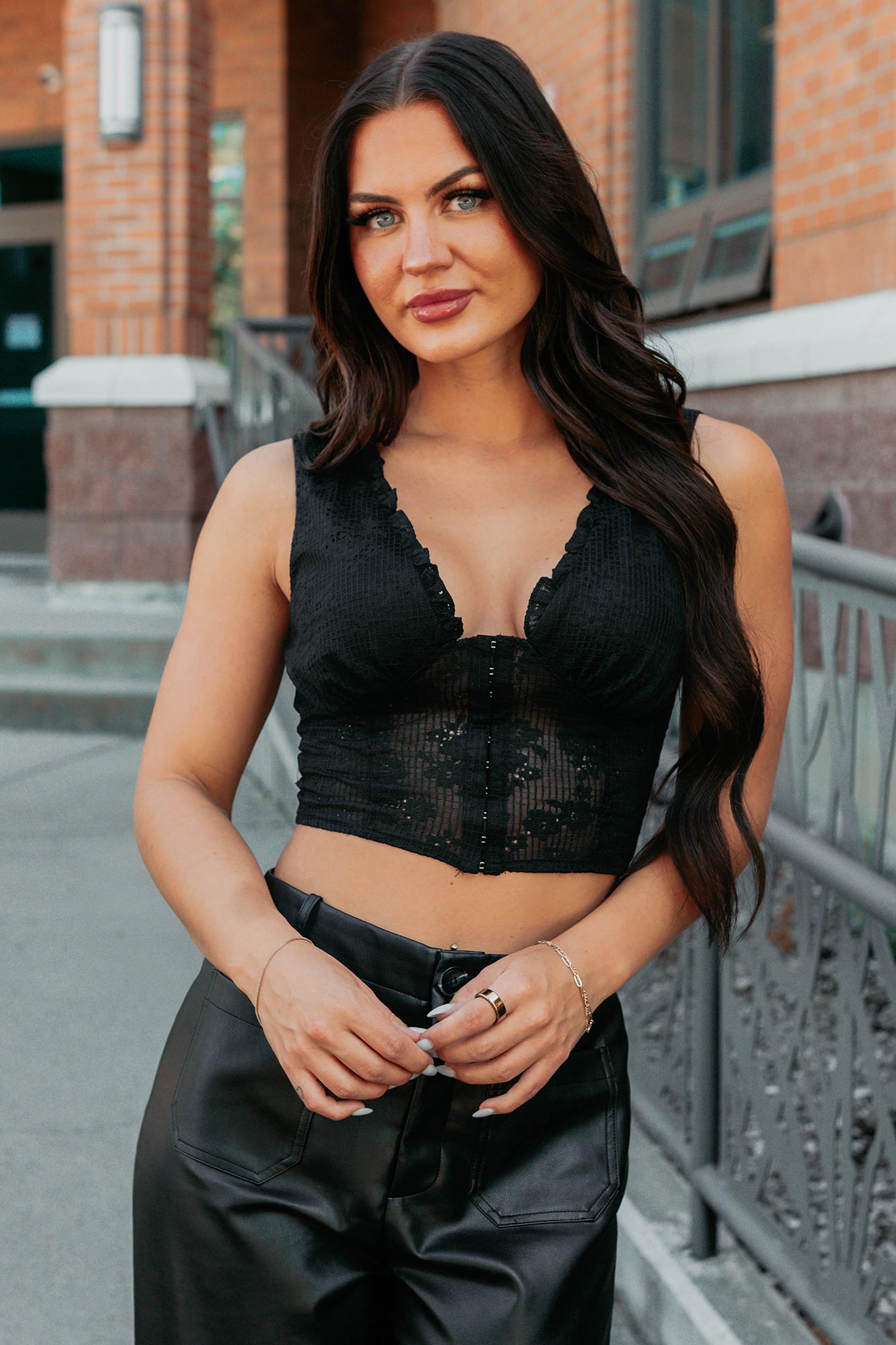 Dream In Gold Sleeveless Floral Lace Top (Black)-The Formal Wear