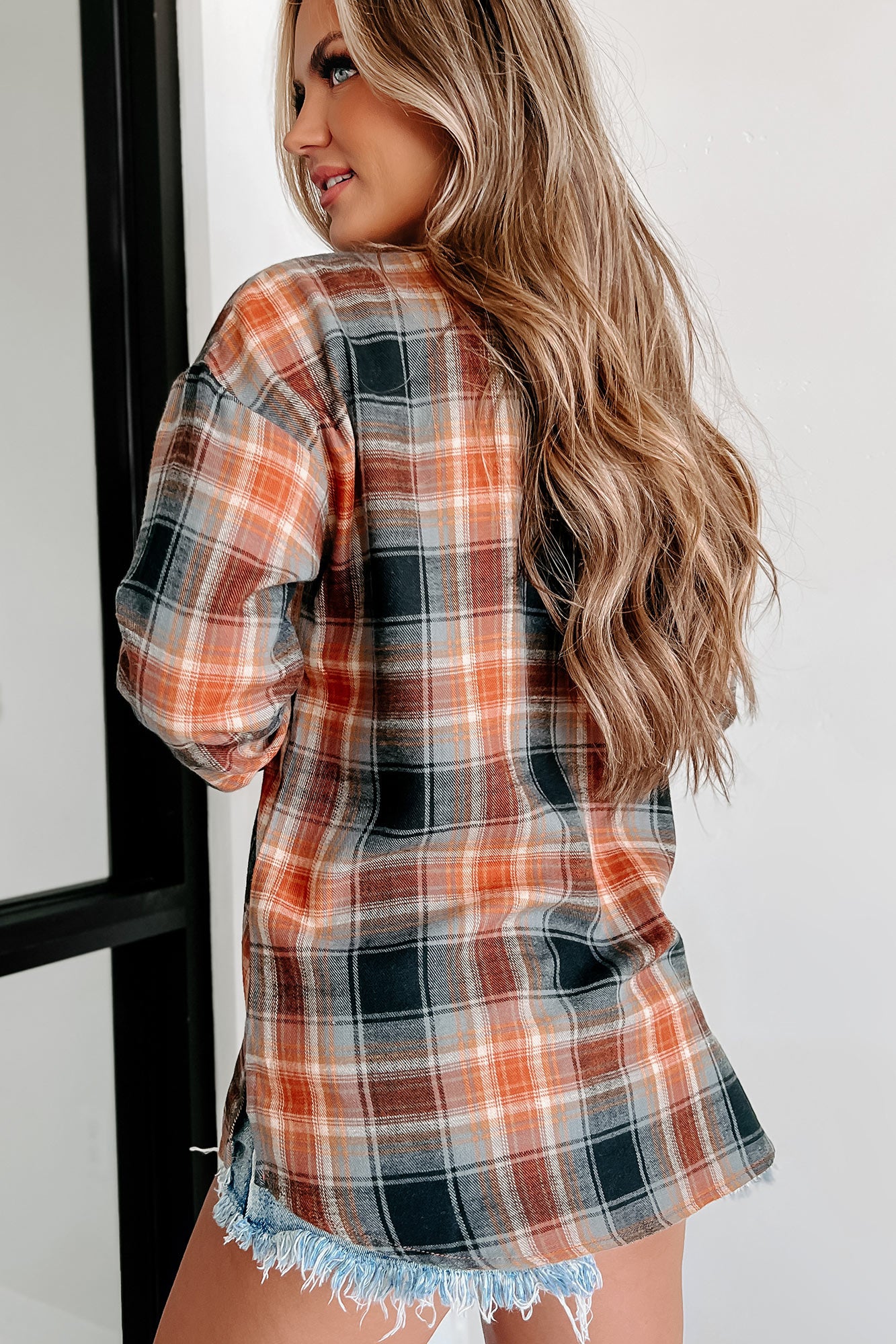 Chats By The Fire Oversized Plaid Shirt (Amber/Black)-The Formal Wear