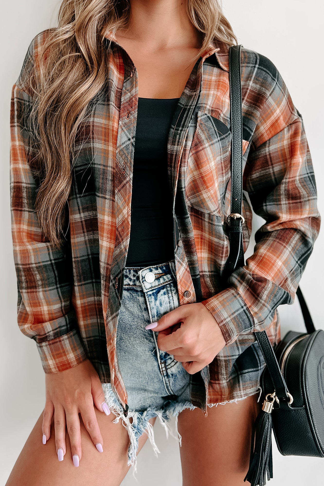 Chats By The Fire Oversized Plaid Shirt (Amber/Black)-The Formal Wear