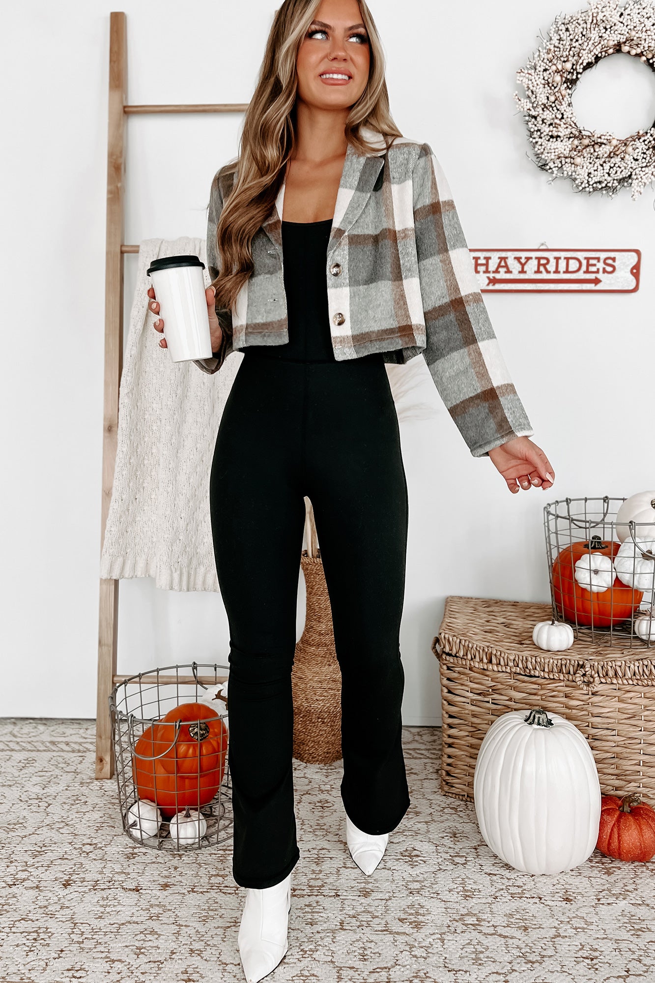 Casually Stylish Plaid Crop Jacket (Grey)-The Formal Wear