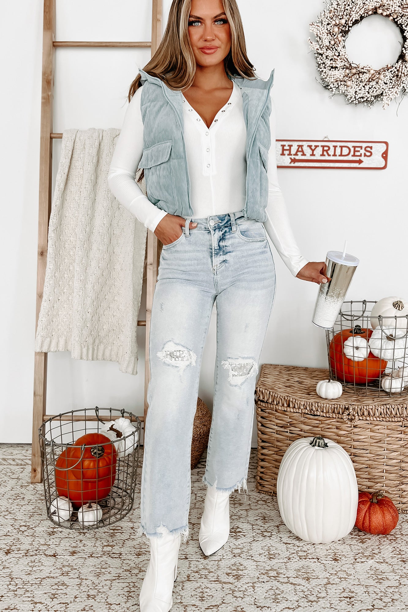 Been A Long Time Hooded Corduroy Vest (Blue Stone)-The Formal Wear