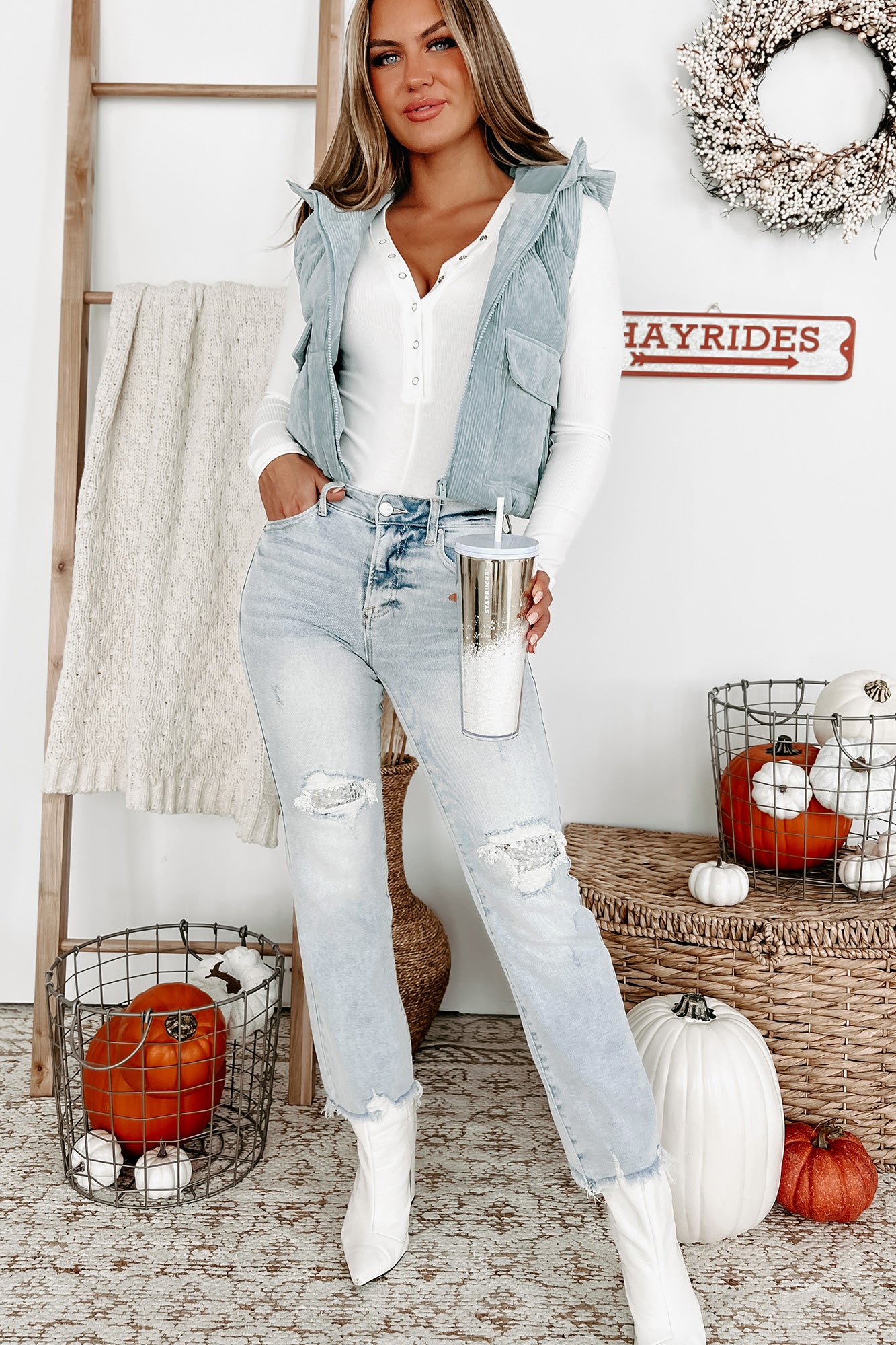 Been A Long Time Hooded Corduroy Vest (Blue Stone)-The Formal Wear