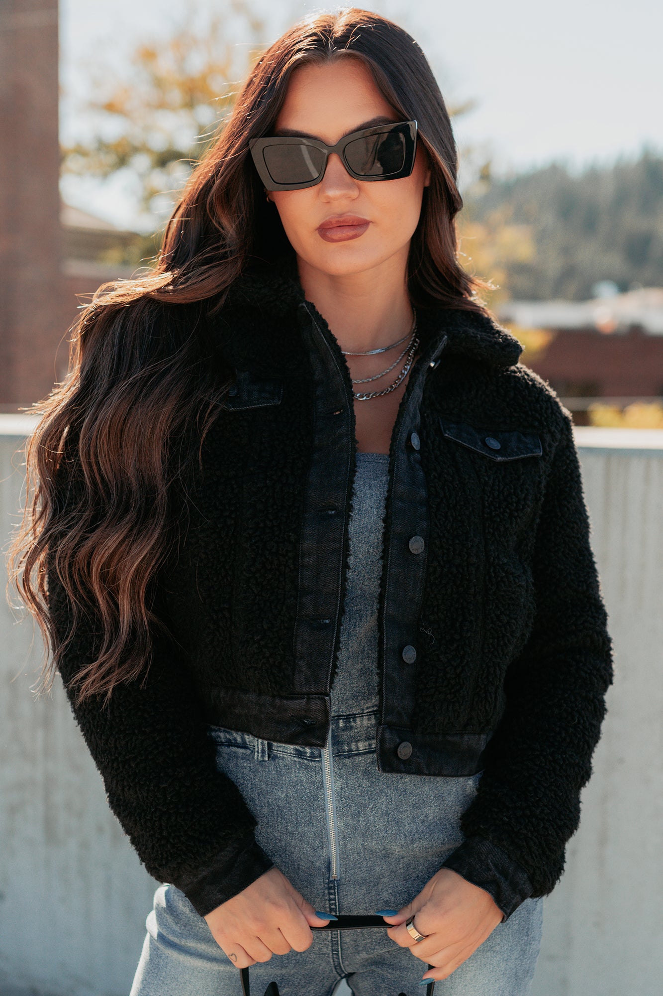 No Worries Here Sherpa Crop Kancan Jacket (Black)-The Formal Wear