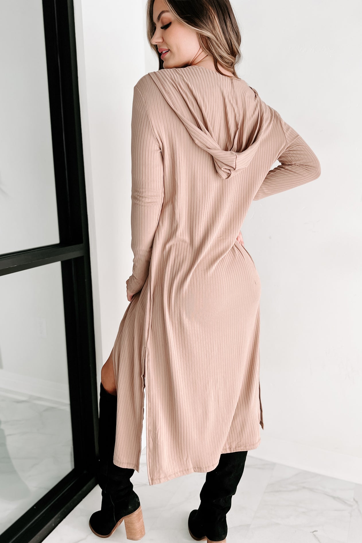 Holiday Steal- Tori Ribbed Hooded Cardigan (French Taupe)-The Formal Wear