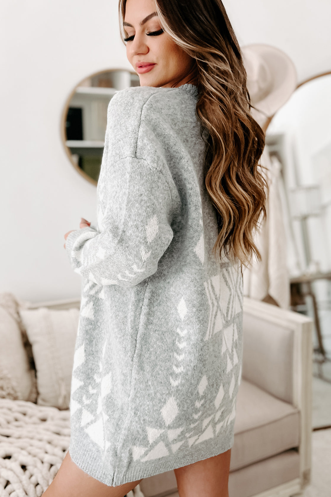 Holiday Steal- Keeping Us Together Printed Open Front Cardigan (Heather Grey)-The Formal Wear