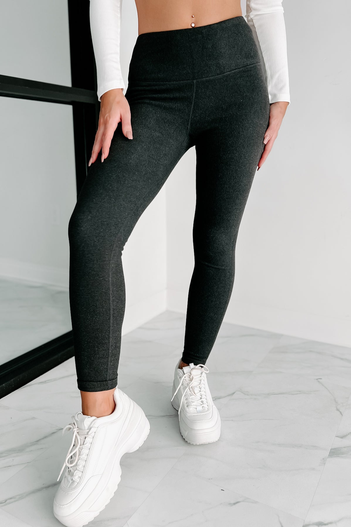 Doorbuster- Her Soft Side Brushed Fleece Leggings (Black)-The Formal Wear