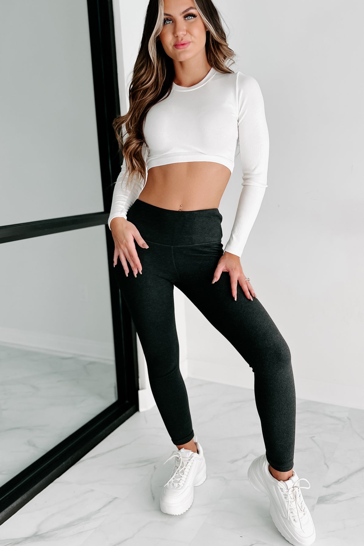 Doorbuster- Her Soft Side Brushed Fleece Leggings (Black)-The Formal Wear