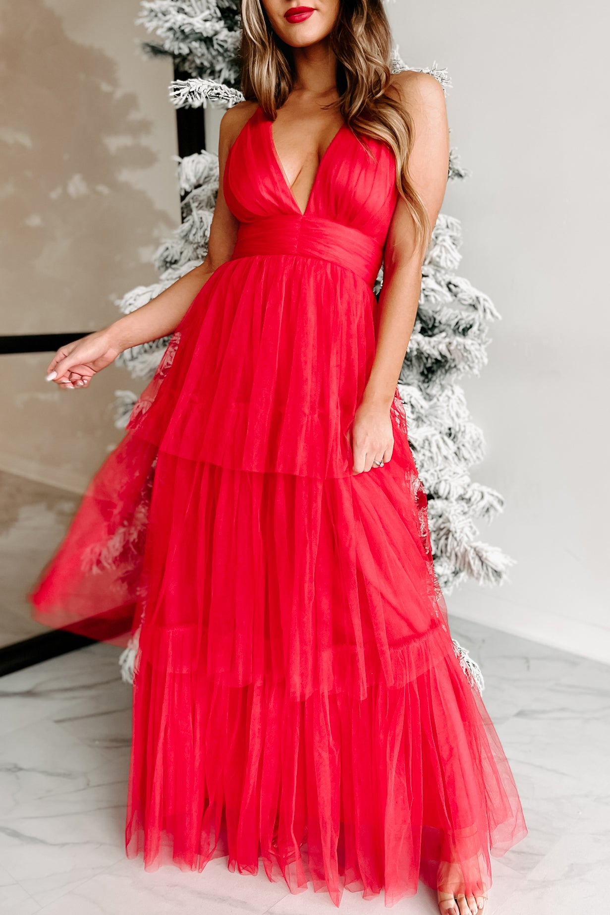 Having A Ball Tiered Maxi Dress (Red)-The Formal Wear