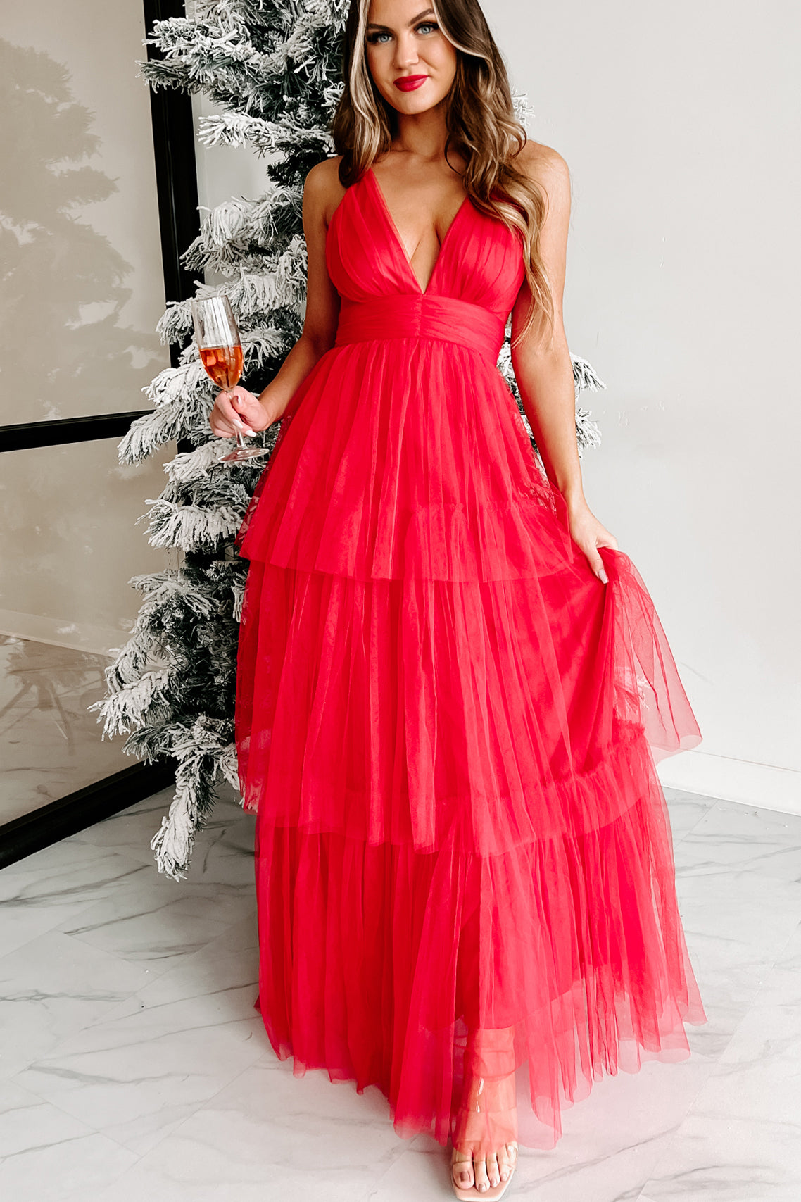 Having A Ball Tiered Maxi Dress (Red)-The Formal Wear