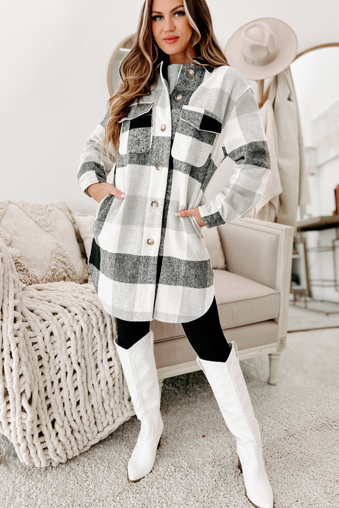 Emory Long Plaid Shacket (Black)-The Formal Wear