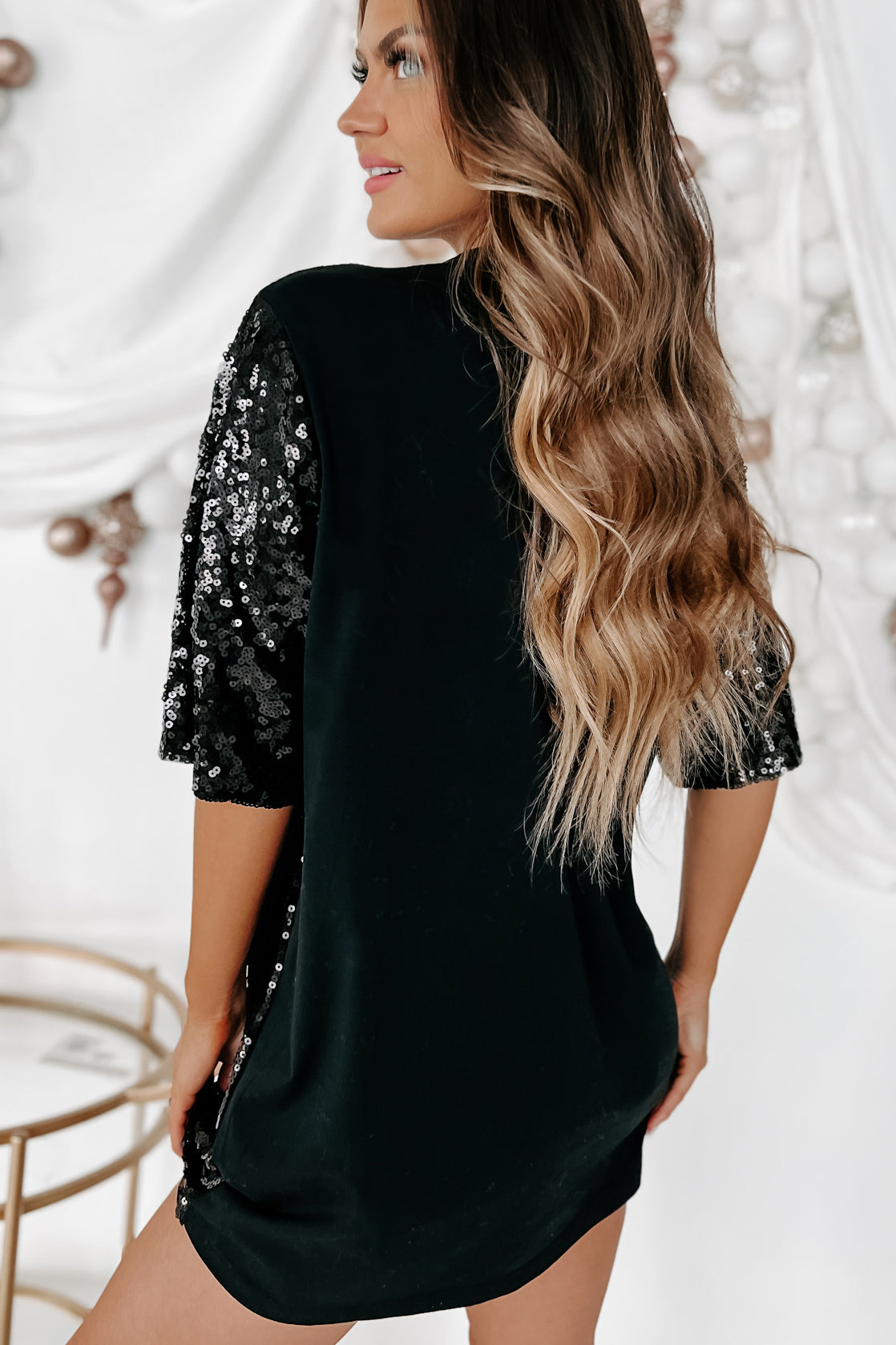 New Year, New Look Sequin T-Shirt Dress (Black)-The Formal Wear