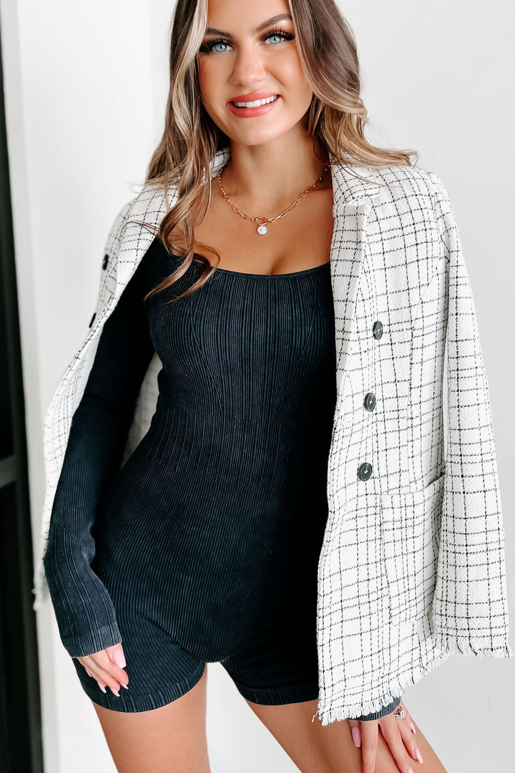 Corporate Secrets Tweed Blazer (White/Black)-The Formal Wear