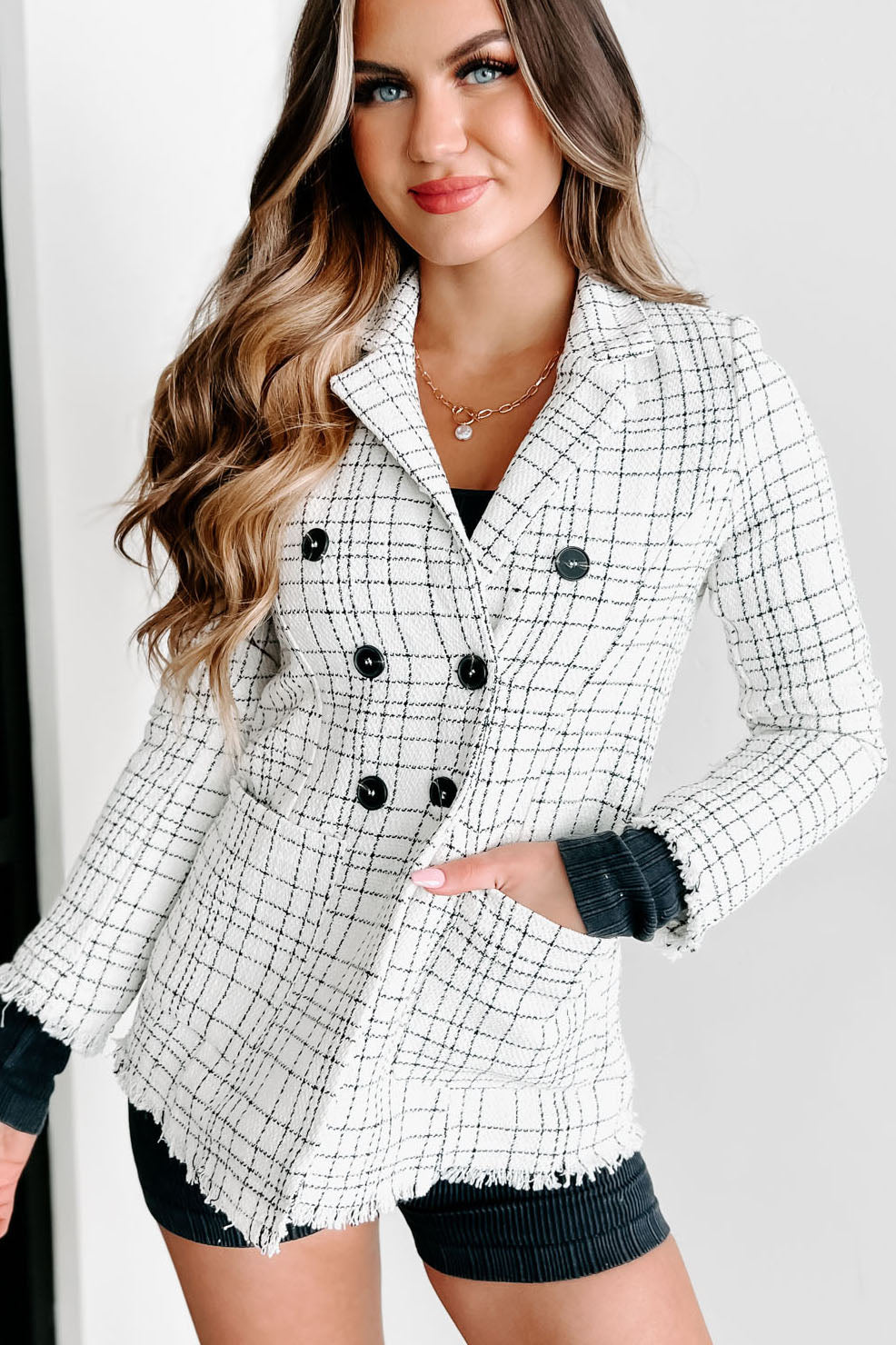 Corporate Secrets Tweed Blazer (White/Black)-The Formal Wear