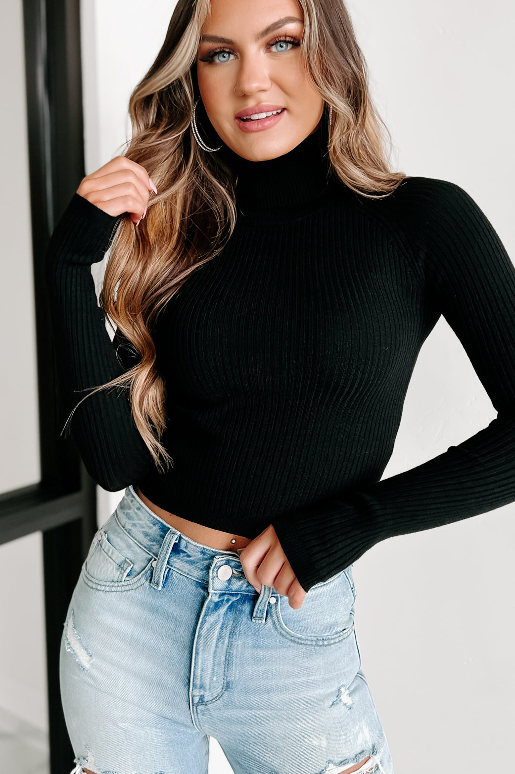 Shae Turtleneck Sweater Top (Black)-The Formal Wear