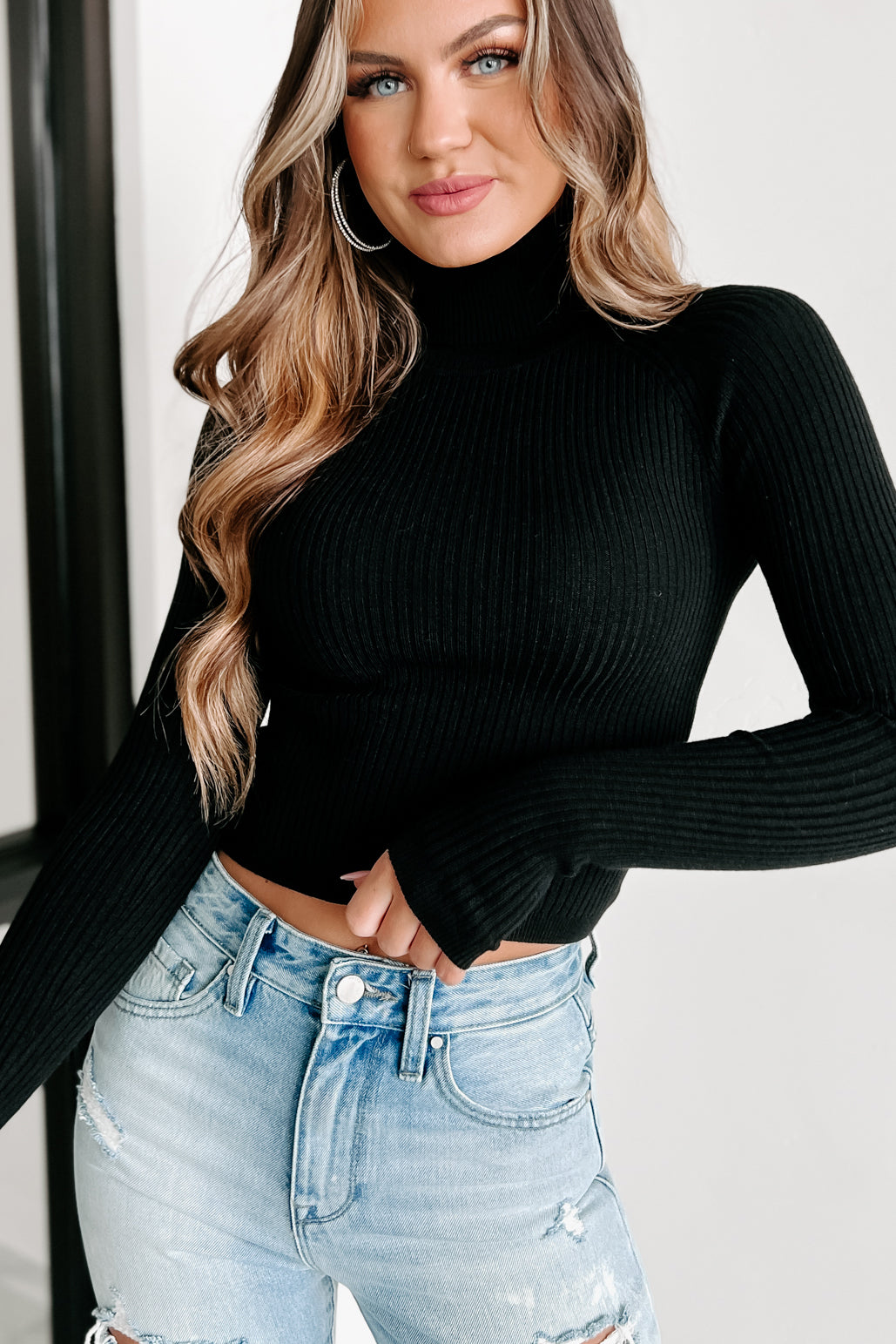 Shae Turtleneck Sweater Top (Black)-The Formal Wear