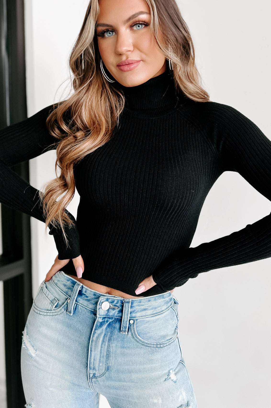Shae Turtleneck Sweater Top (Black)-The Formal Wear