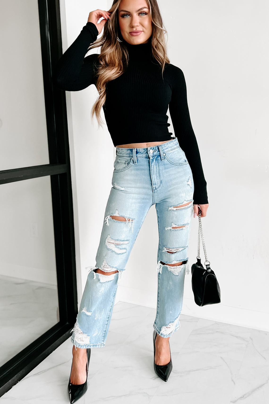 Shae Turtleneck Sweater Top (Black)-The Formal Wear