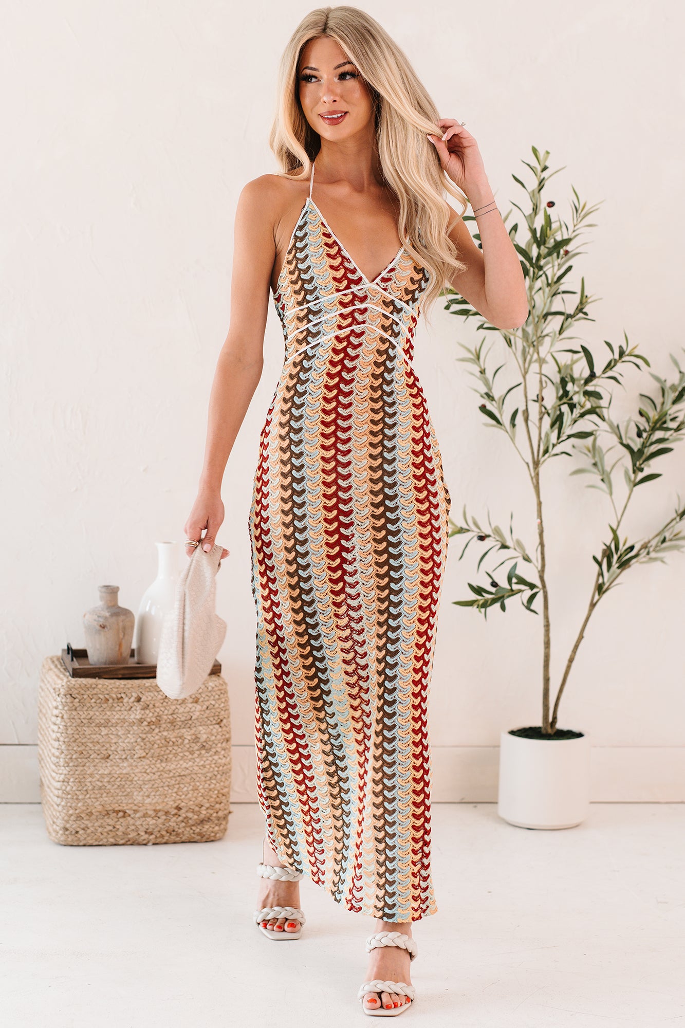Sunglow State Crochet Halter Maxi Dress (Multi)-The Formal Wear
