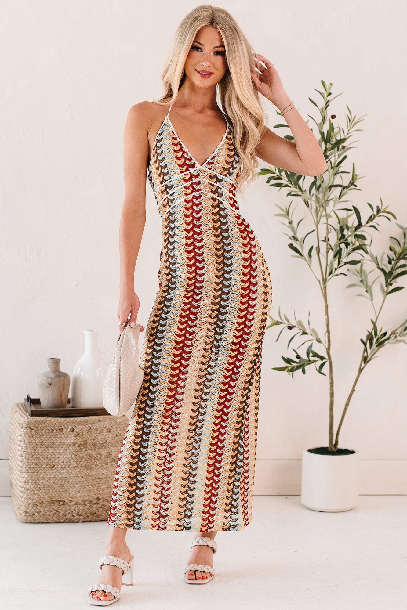Sunglow State Crochet Halter Maxi Dress (Multi)-The Formal Wear
