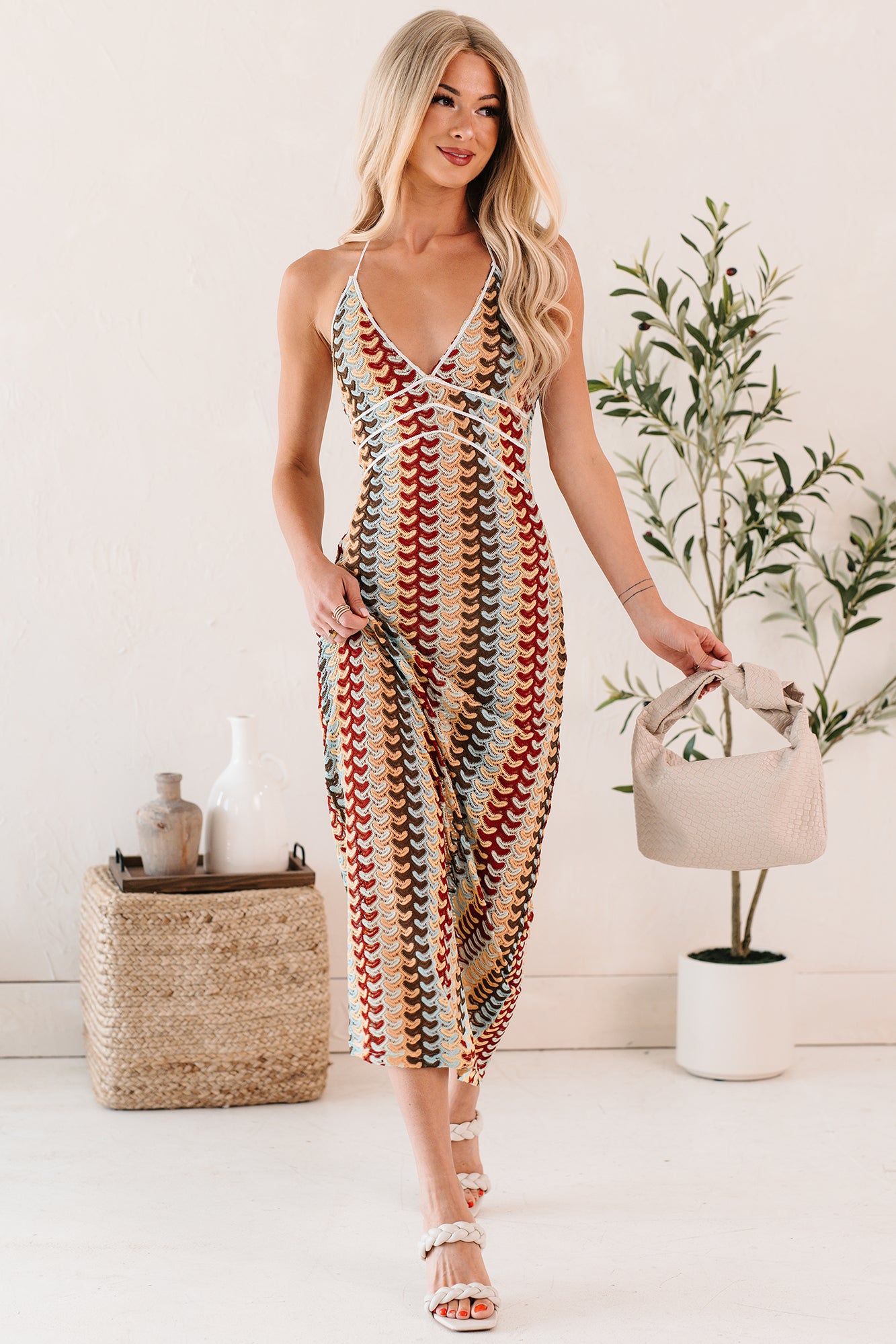 Sunglow State Crochet Halter Maxi Dress (Multi)-The Formal Wear
