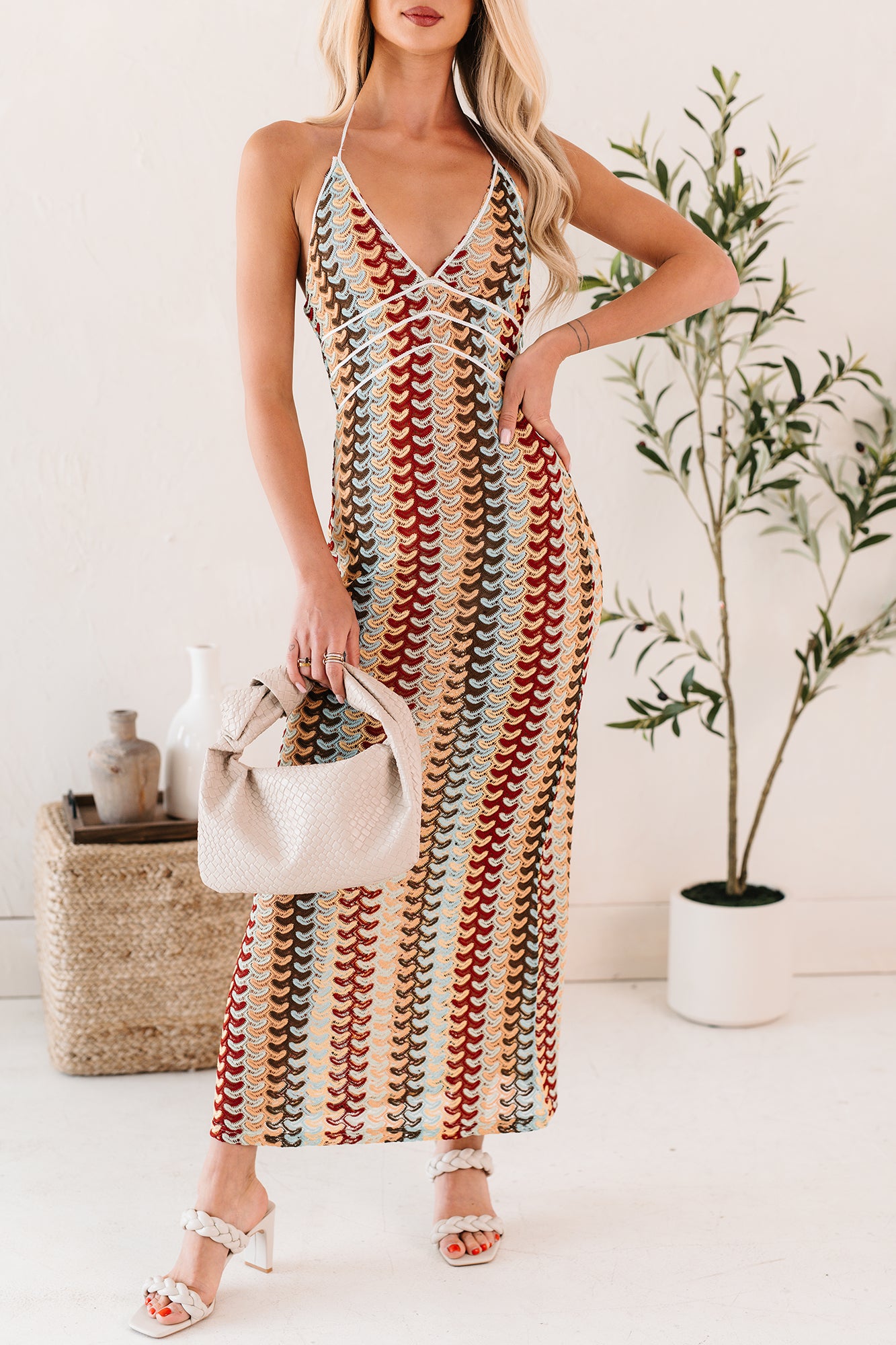 Sunglow State Crochet Halter Maxi Dress (Multi)-The Formal Wear