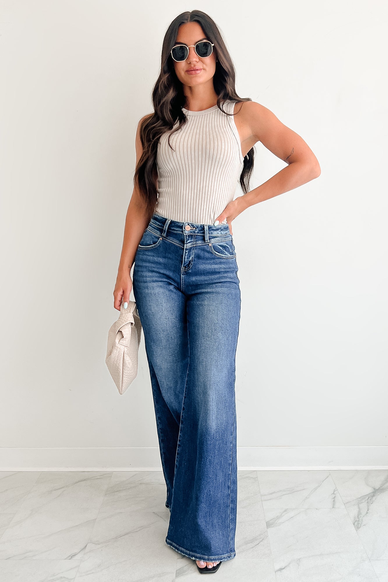 Sheridan High Rise Wide Leg Risen Jeans (Dark)-The Formal Wear