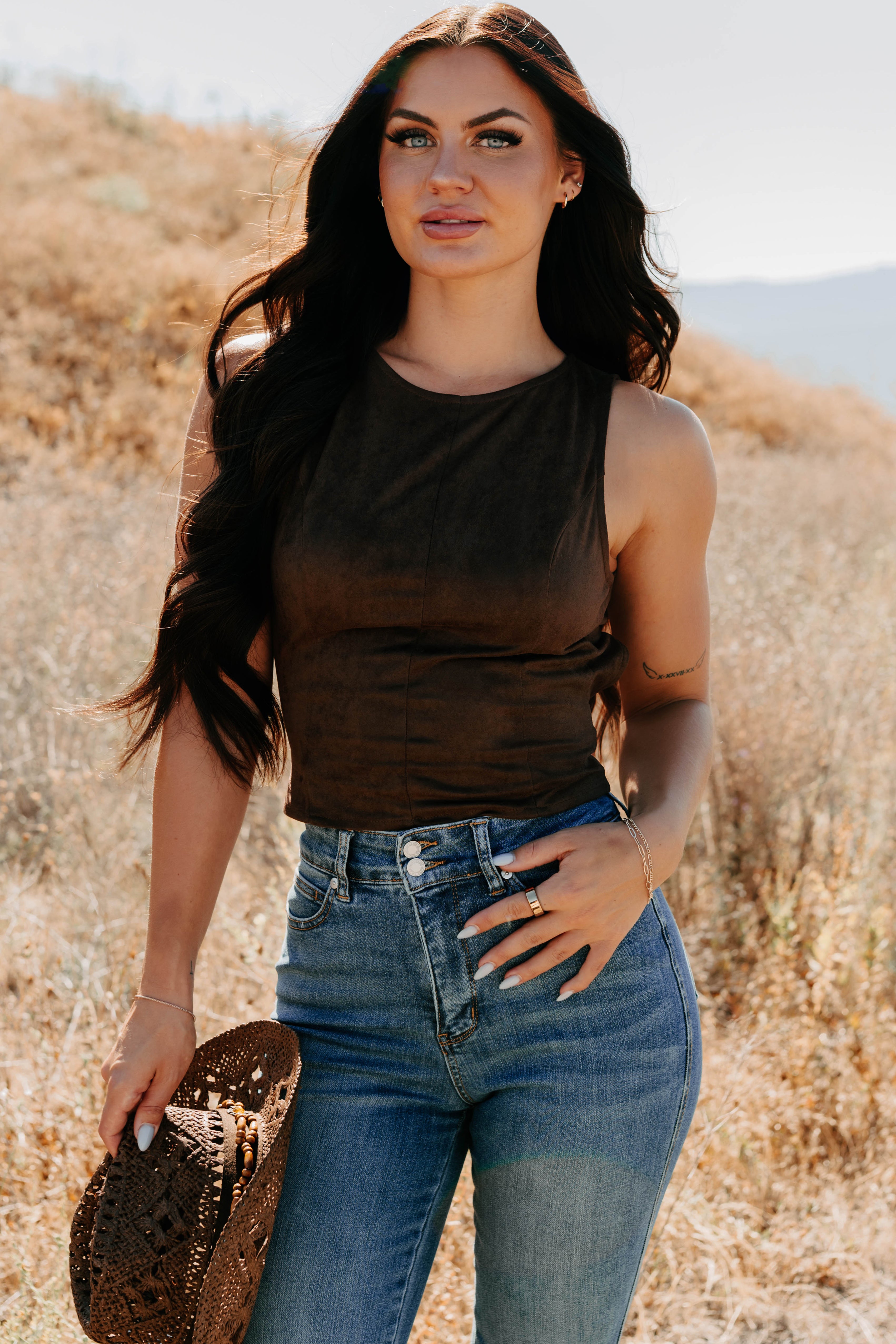 Add To Lore Open Back Lace-Up Suede Top (Brown)-The Formal Wear