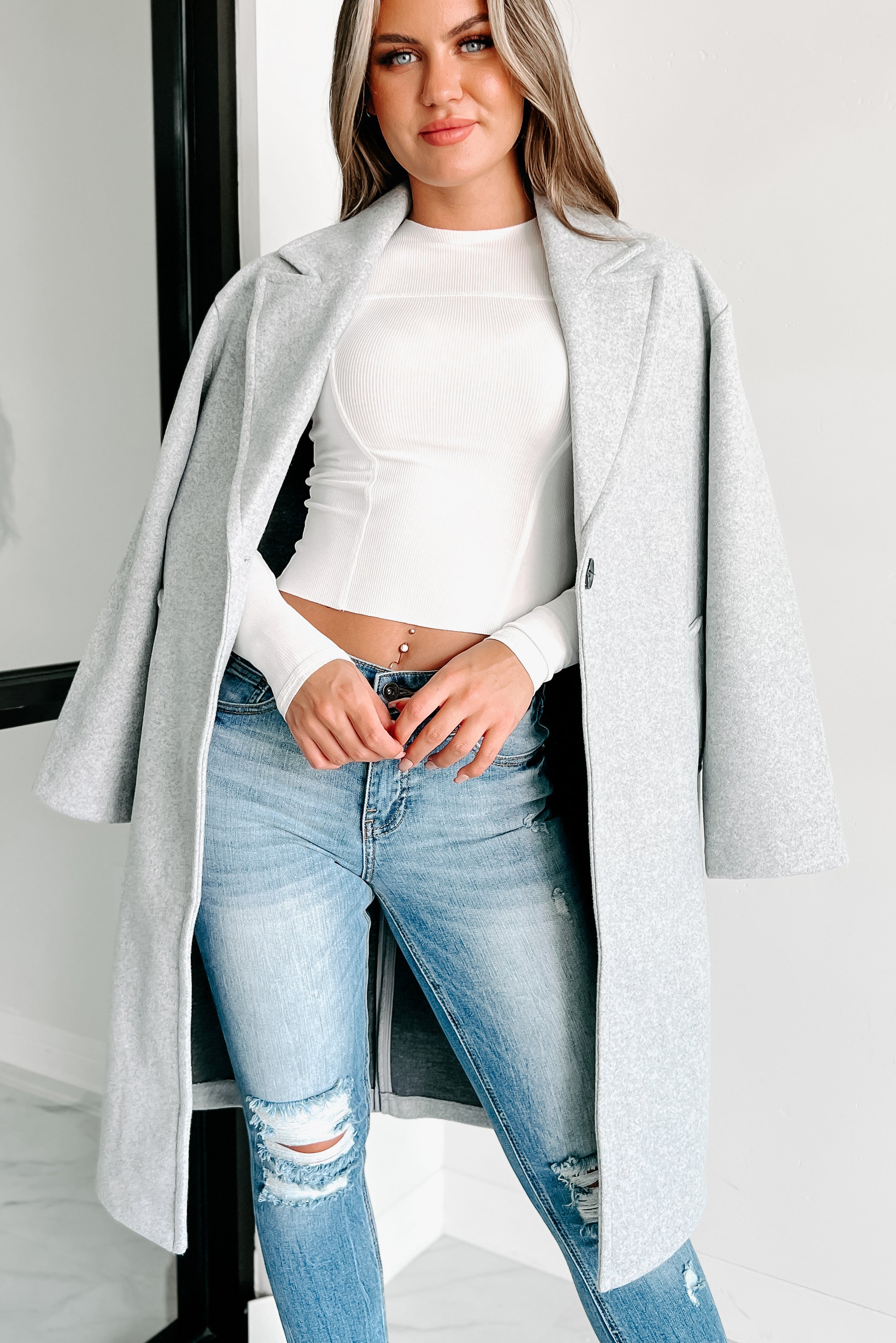Can't Explain It Brushed Knit Longline Coat (Heather Grey)-The Formal Wear