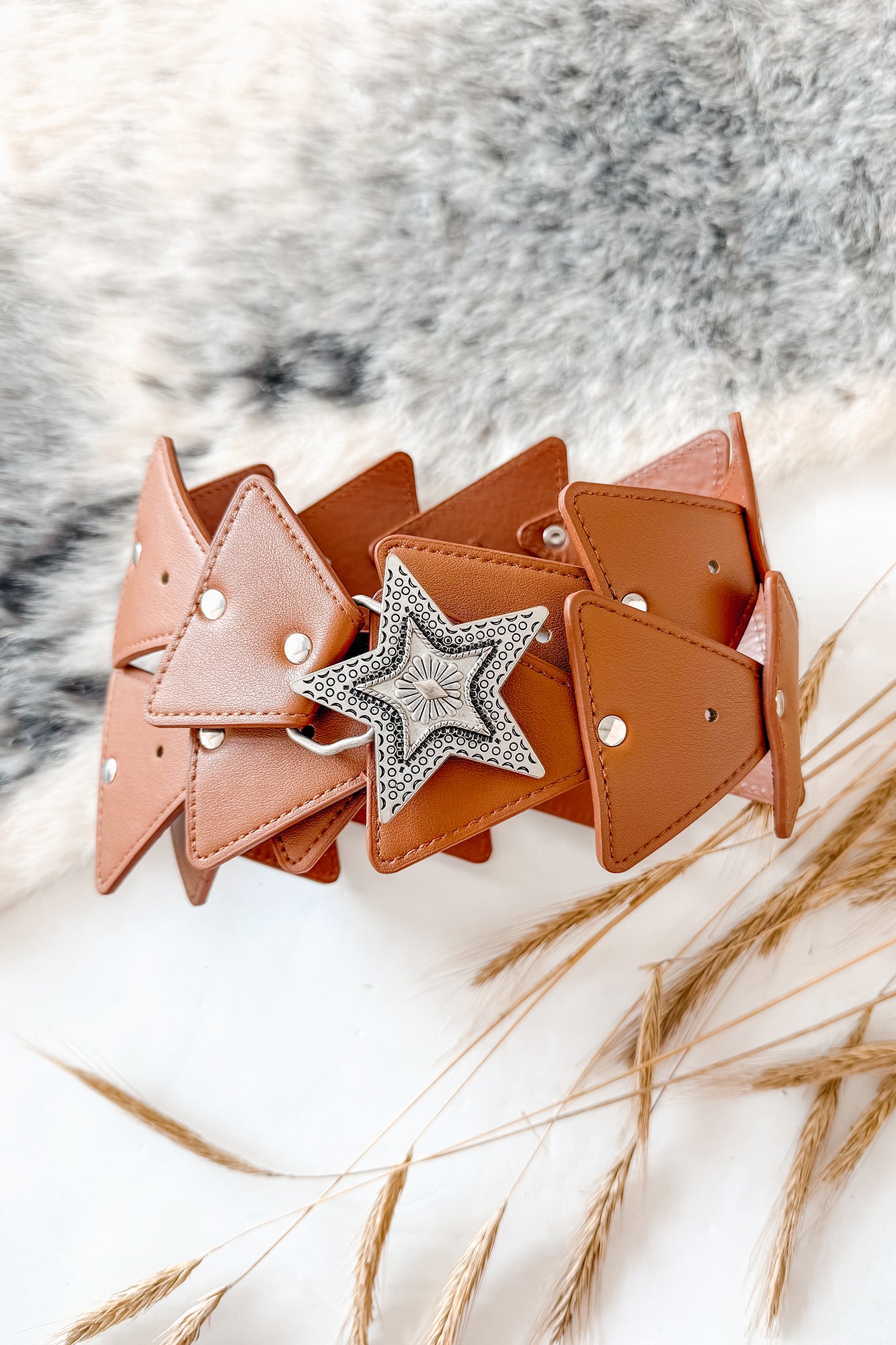 In The Night Sky Faux Leather Triangle Chain Belt (Brown)-The Formal Wear