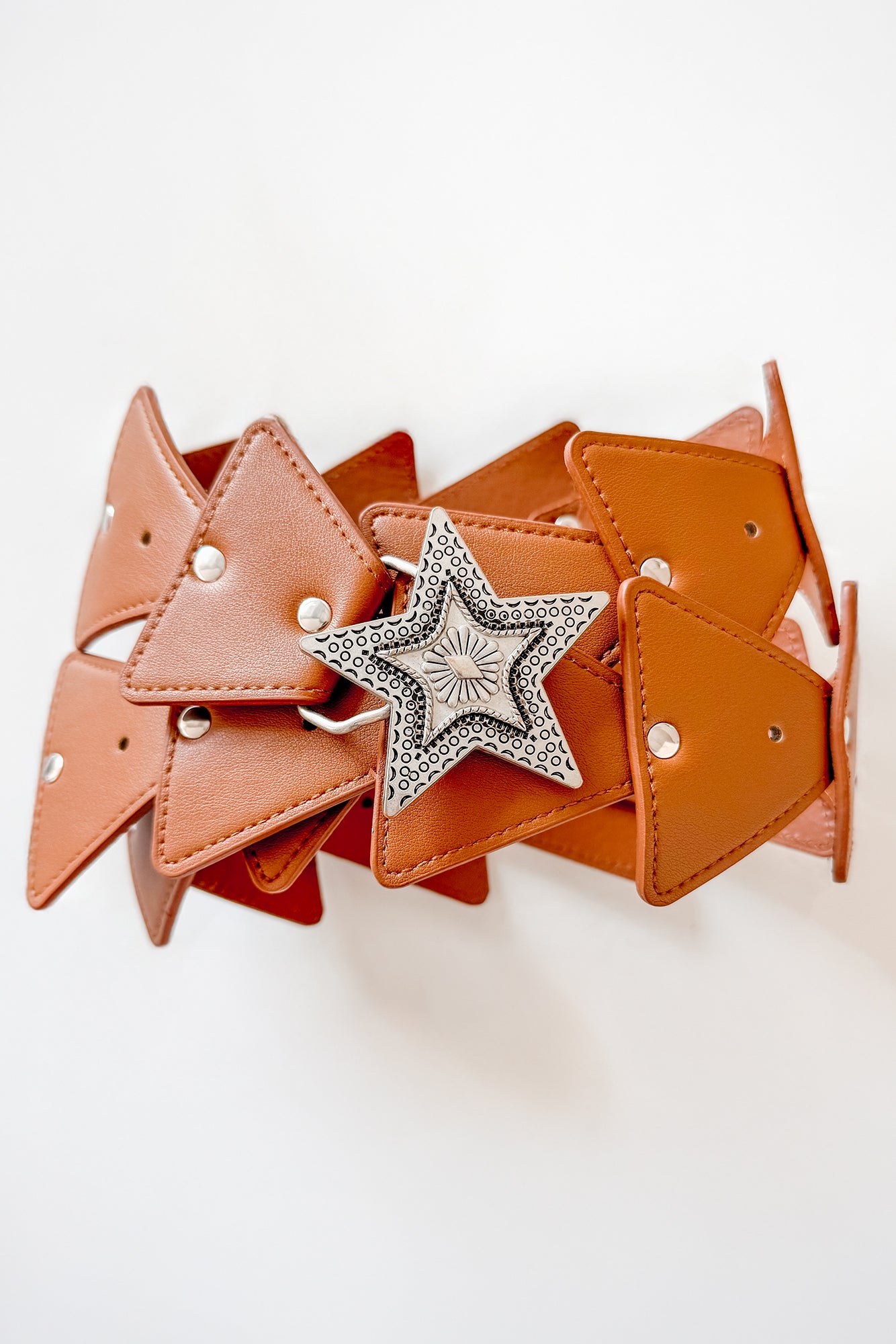 In The Night Sky Faux Leather Triangle Chain Belt (Brown)-The Formal Wear