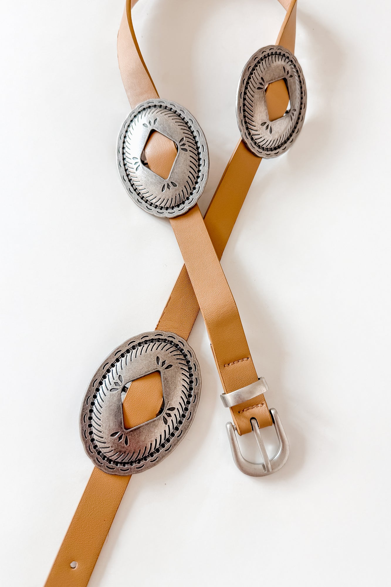 Glow & Conquer Faux Leather Thin Concho Belt (Ivory)-The Formal Wear