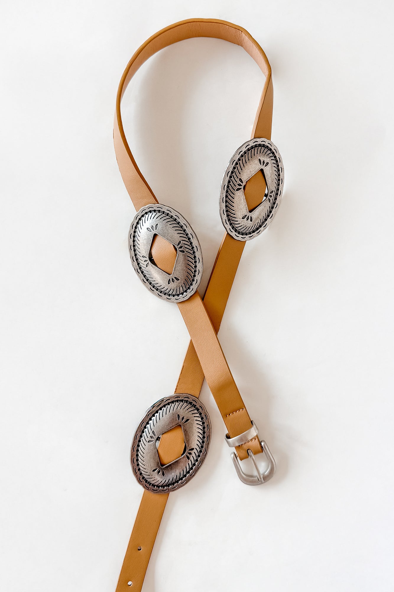 Glow & Conquer Faux Leather Thin Concho Belt (Ivory)-The Formal Wear