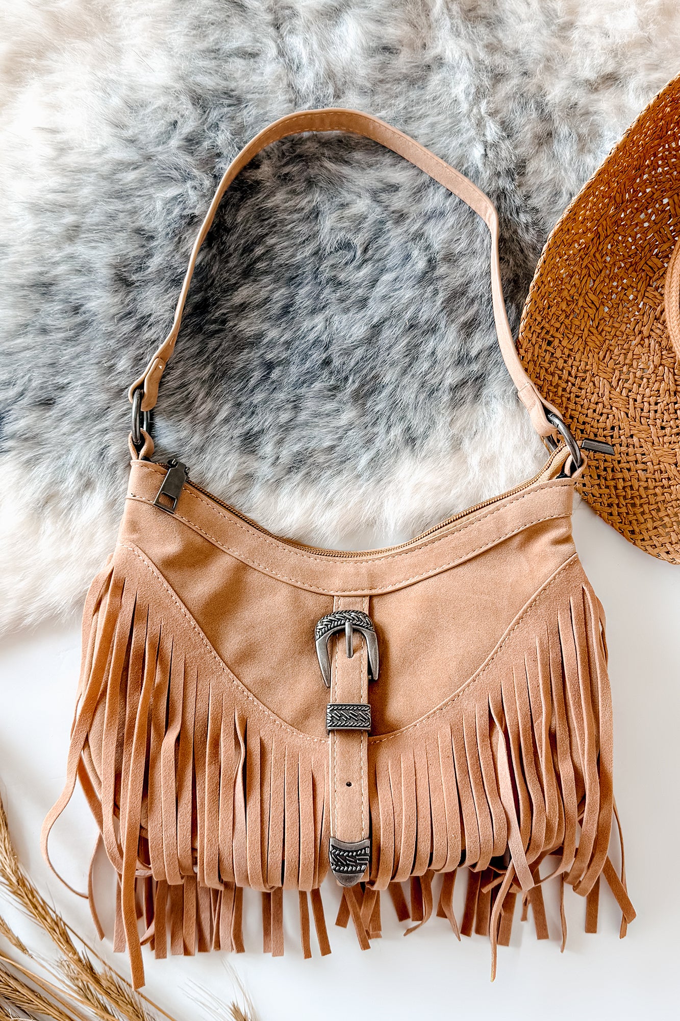 Wildflower Whiskey Faux Suede Fringe Bag (Taupe)-The Formal Wear